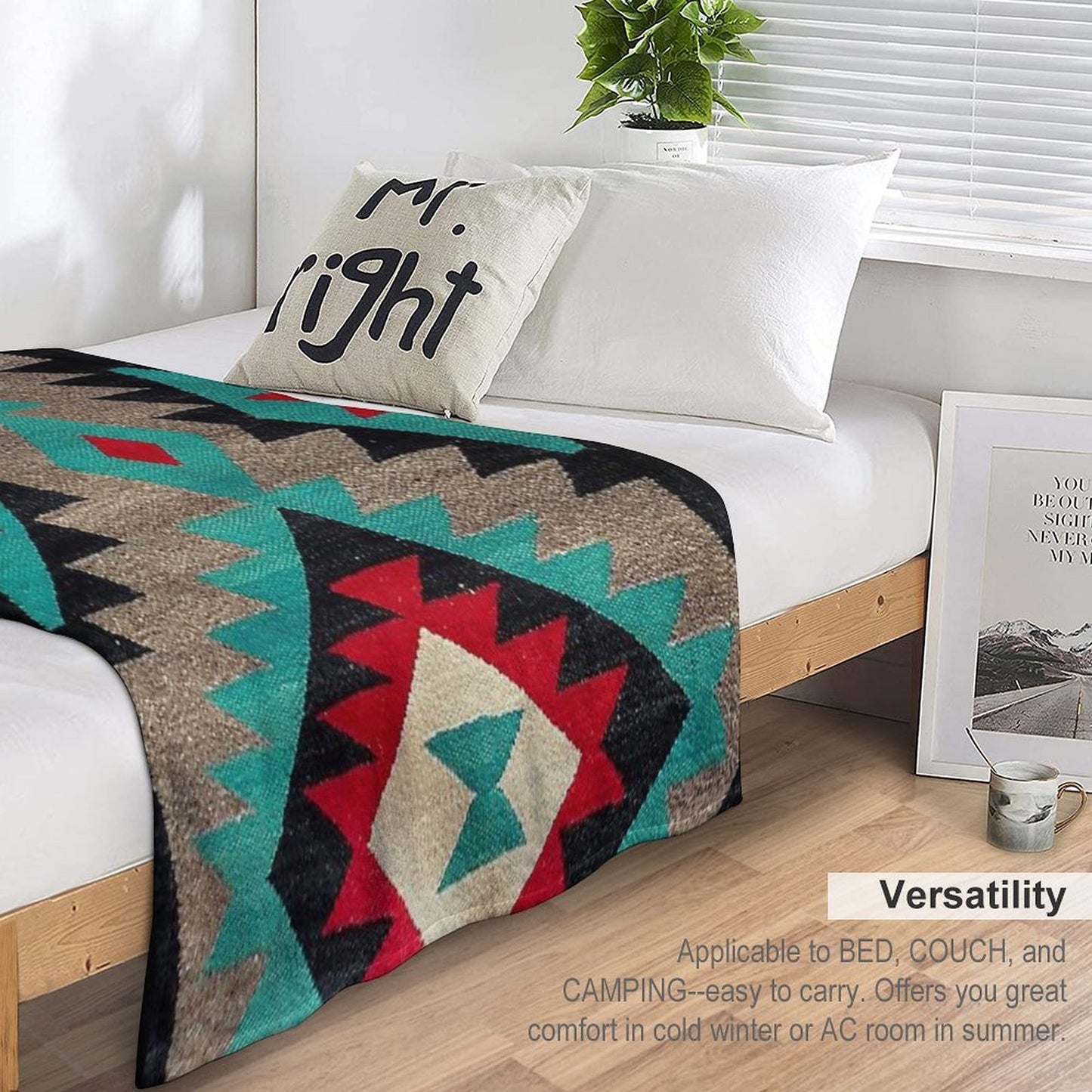 Navajo Blanket Pattern, Turquise, Red, Grey, Black Velvety-soft Throw Blanket