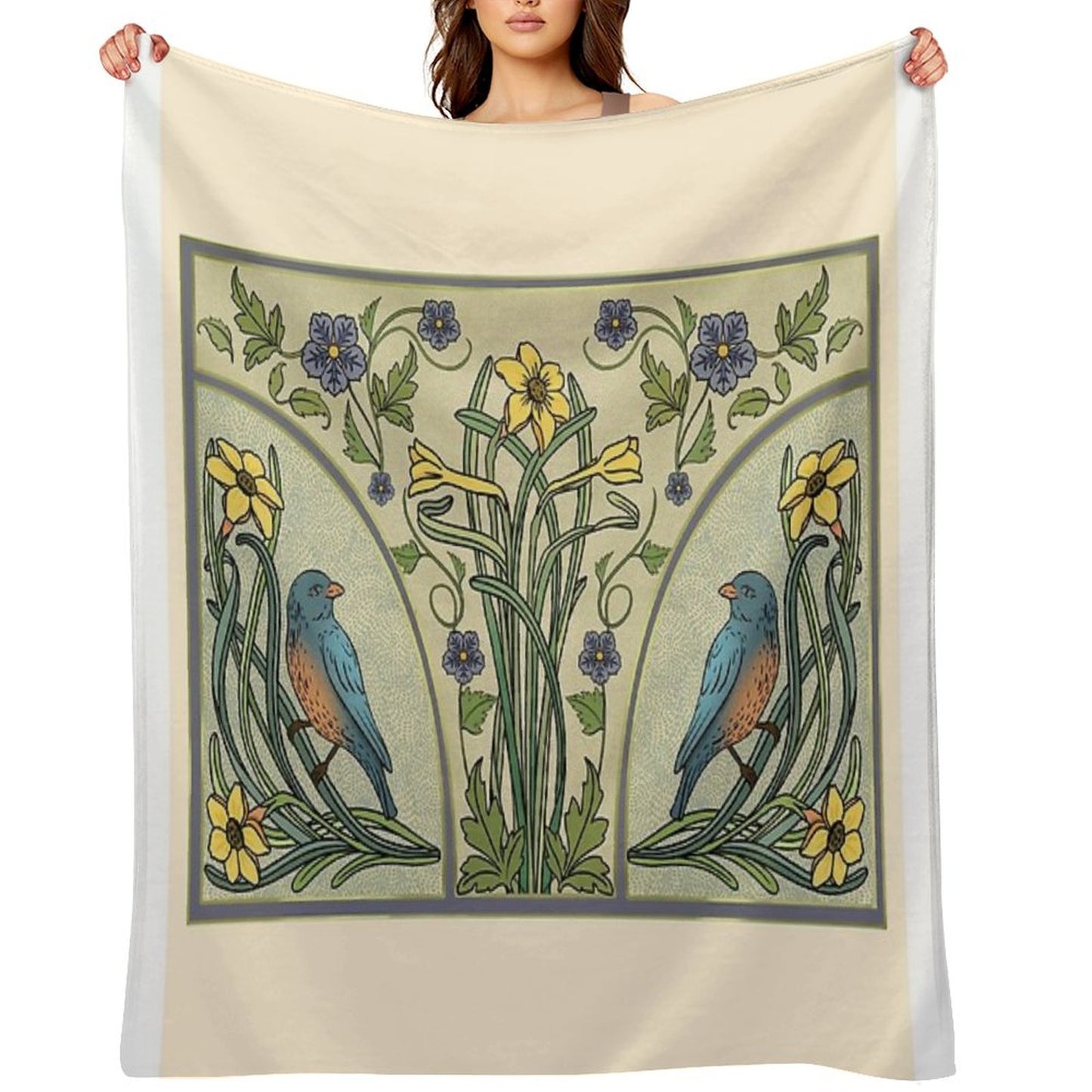 Bluebirds And Spring Blossoms Inspired By Art Nouveau Comfort Throw Blanket
