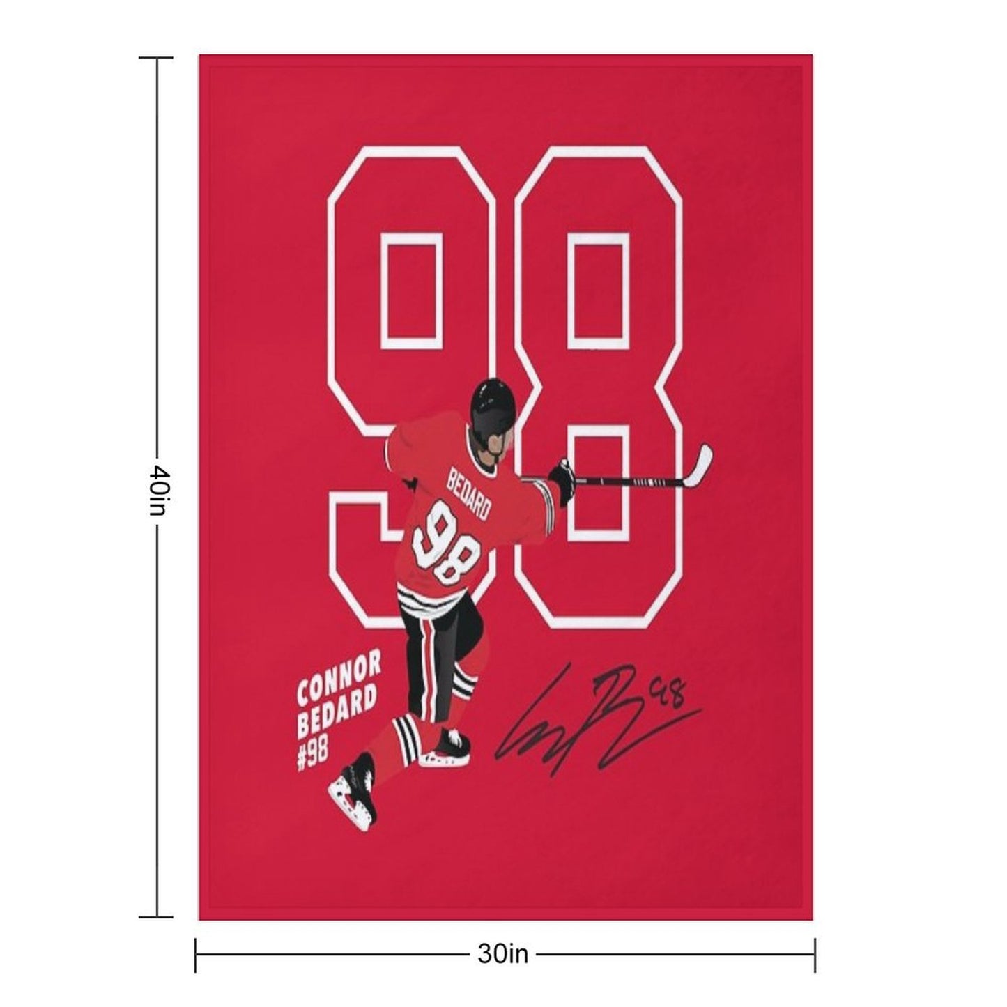 Connor Bedard Blackhawks #98 Signature Art Gift-ready Throw Blanket