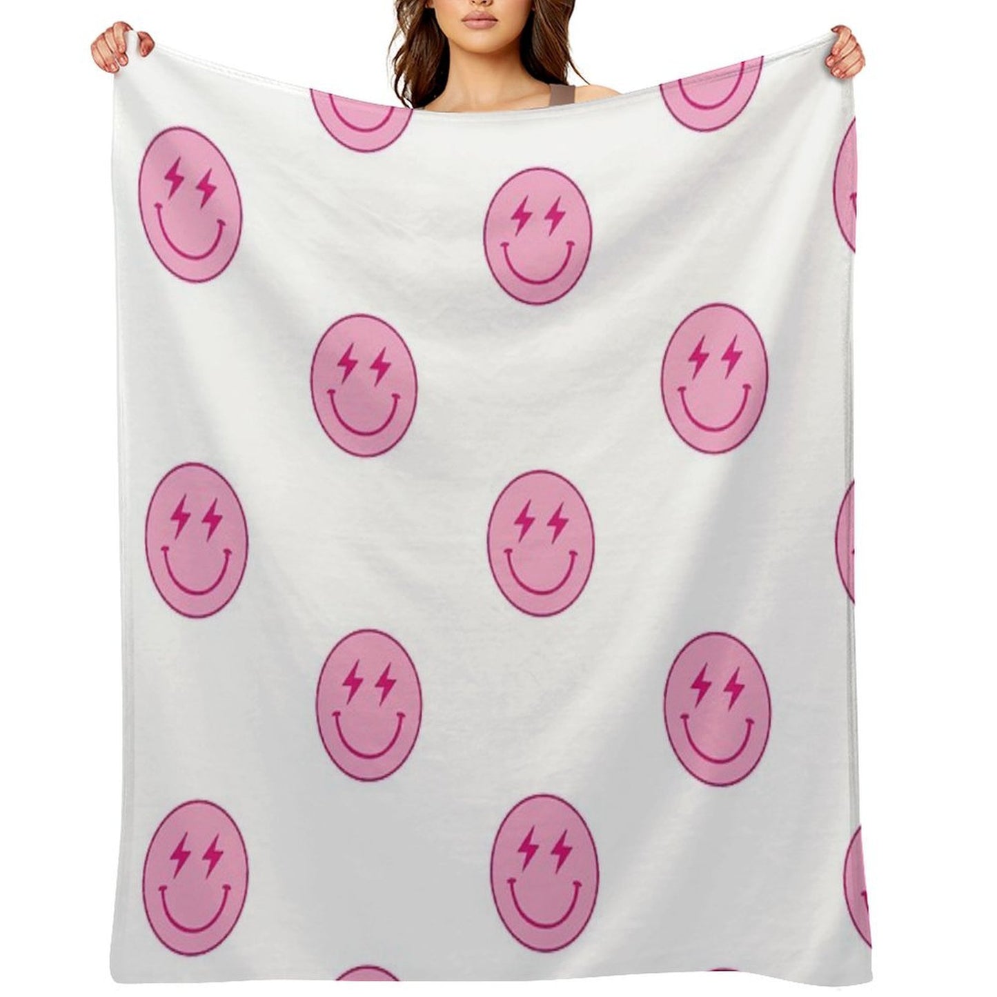 Hot Pink Lighting Bolt Smiley Face Wrinkle-free Throw Blanket