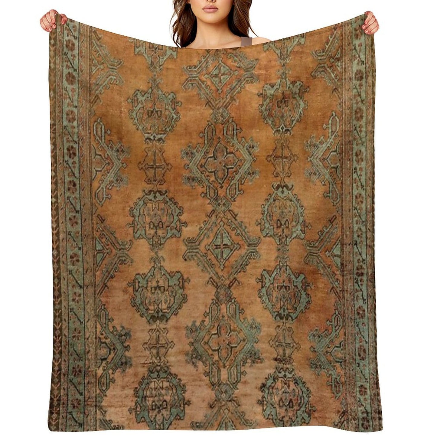 Antique Turkish Oushak Rug Print Multi-functional Throw Blanket