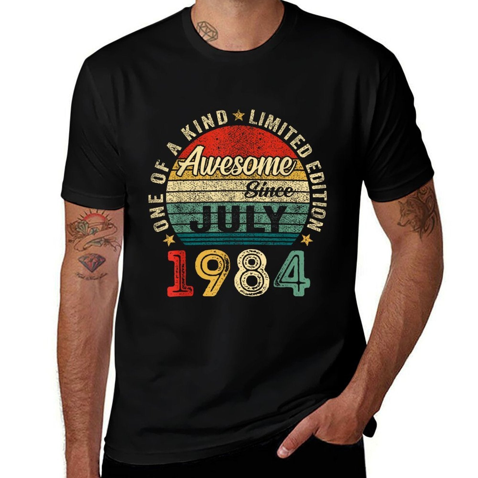 Funny 40 Years Old July 1984 Vintage 40th Birthday Men Women  Heathered Texture T-Shirt