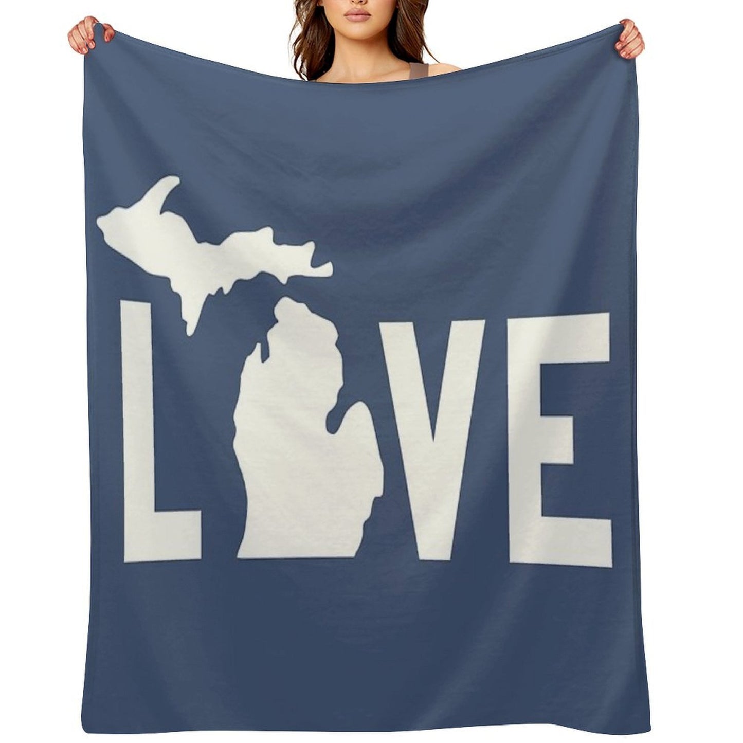 Michigan Love - All White Wrinkle-free Throw Blanket