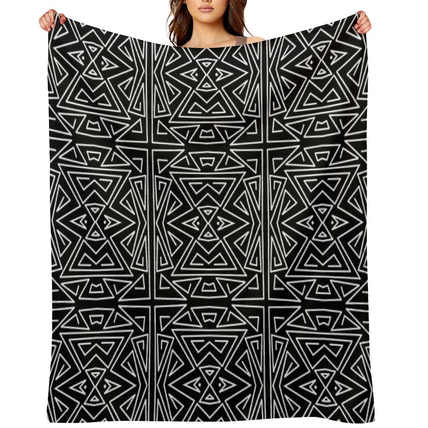 Zanzibar - Geometric Abstract in Black And White Travel-friendly Throw Blanket