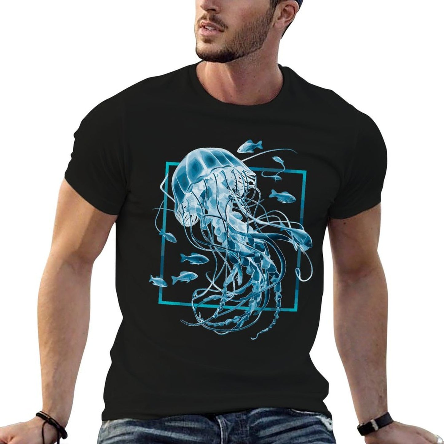 Jellyfish And Fishes in Sea Summer-ready Fabric T-Shirt