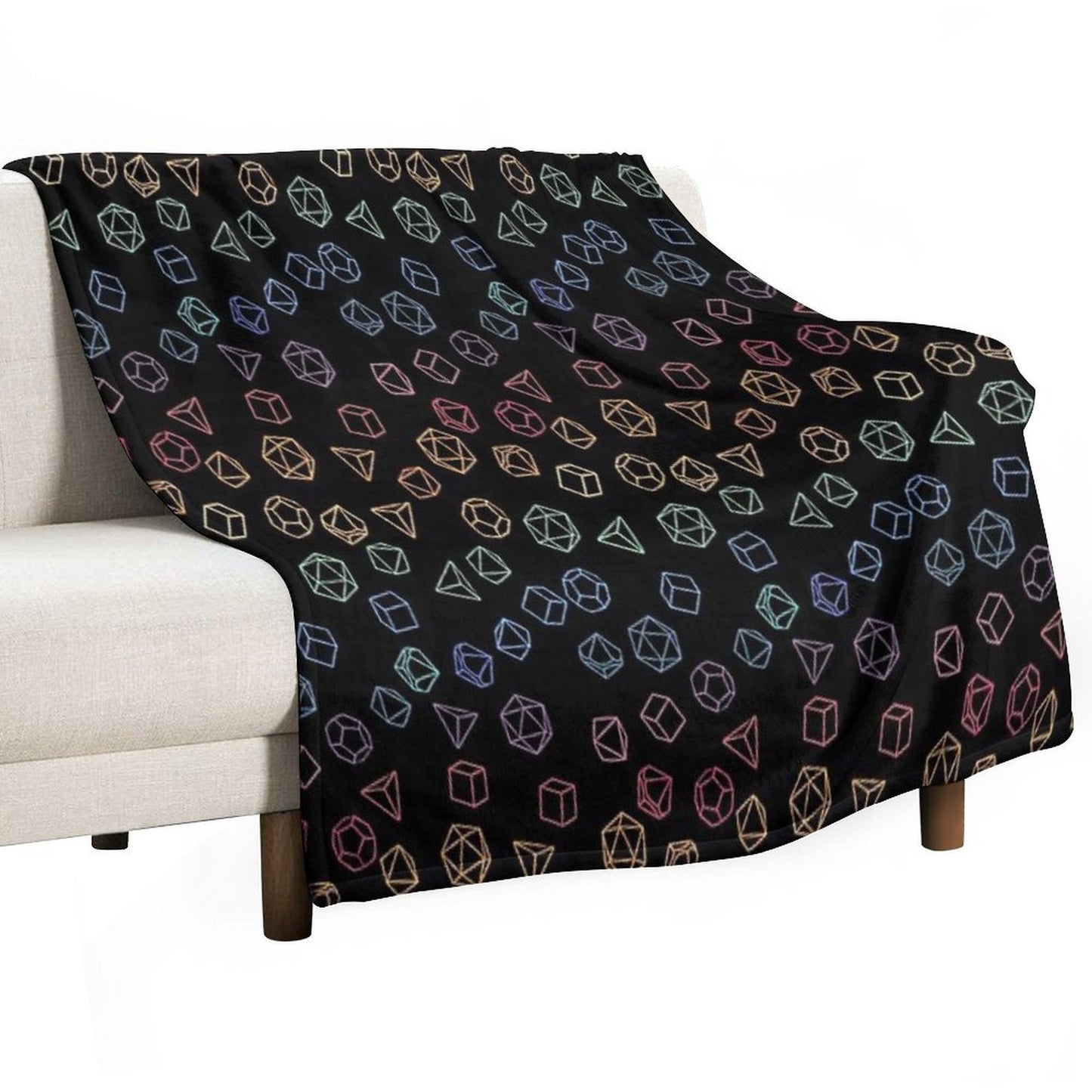 DnD Dice Rainbow on Black Pattern Durable Throw Blanket