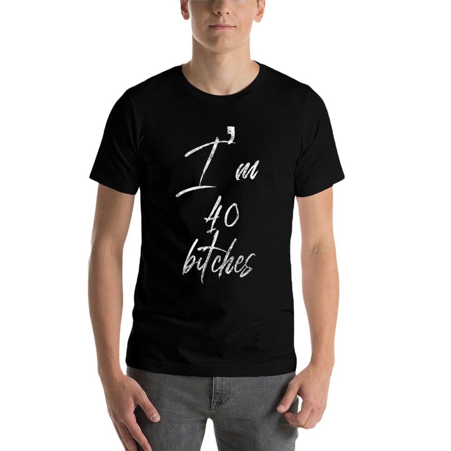 Funny 40th Birthday Gift for Women Girls Cute I'm 40 Bitches Ribbed Collar T-Shirt