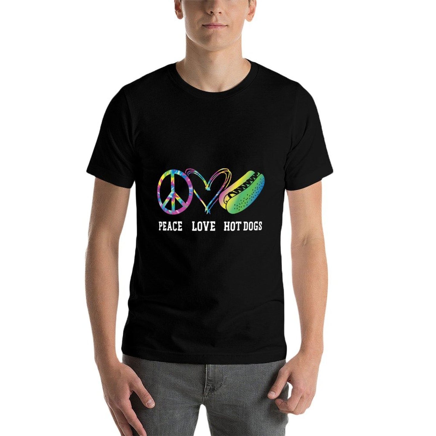 Hot Dog Adult Tie Dye Peace Love Hot Dogs Polyester Blend T-Shirt