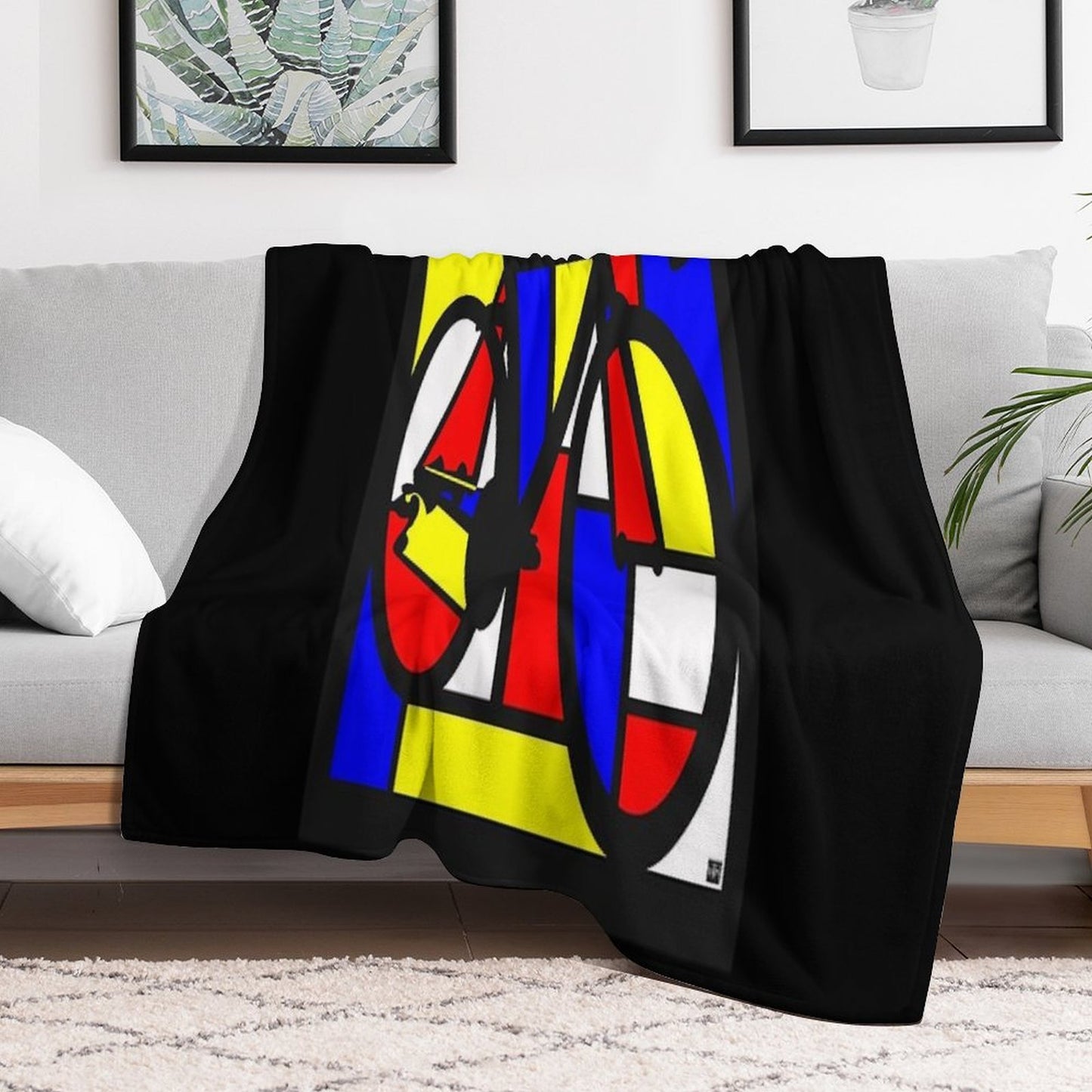 Mondrianesque Road Bike Plush Throw Blanket
