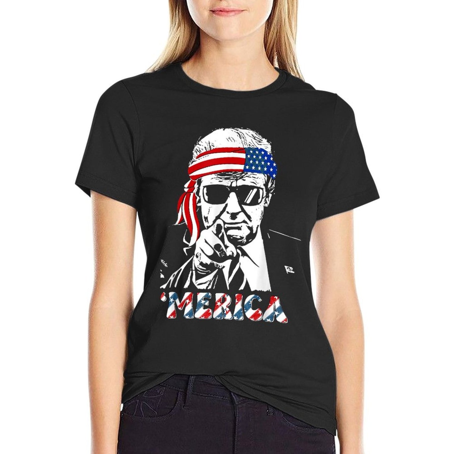 MERICA TRUMP Happy 4th Of July Trump American Oversized Silhouette T-Shirt
