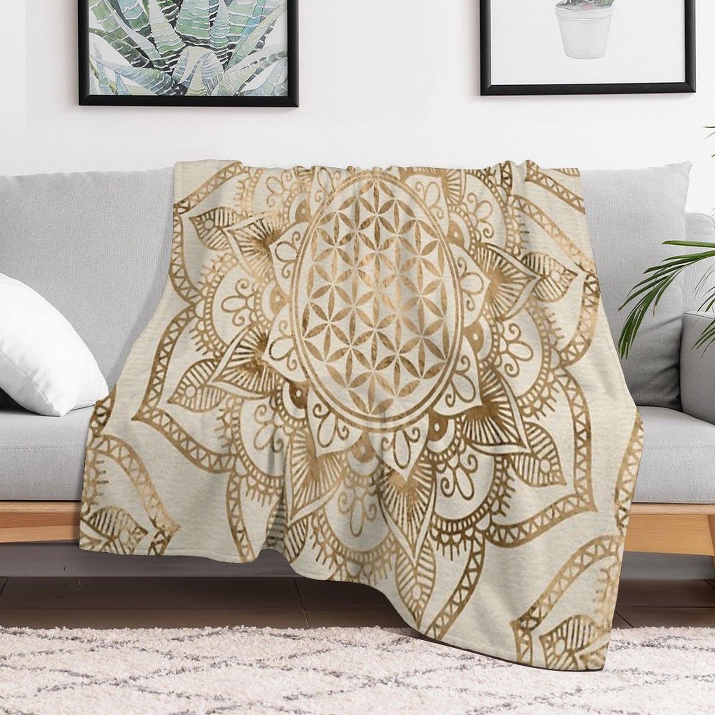 Flower of Life in Lotus - Pastel Golds And Canvas Plush Throw Blanket