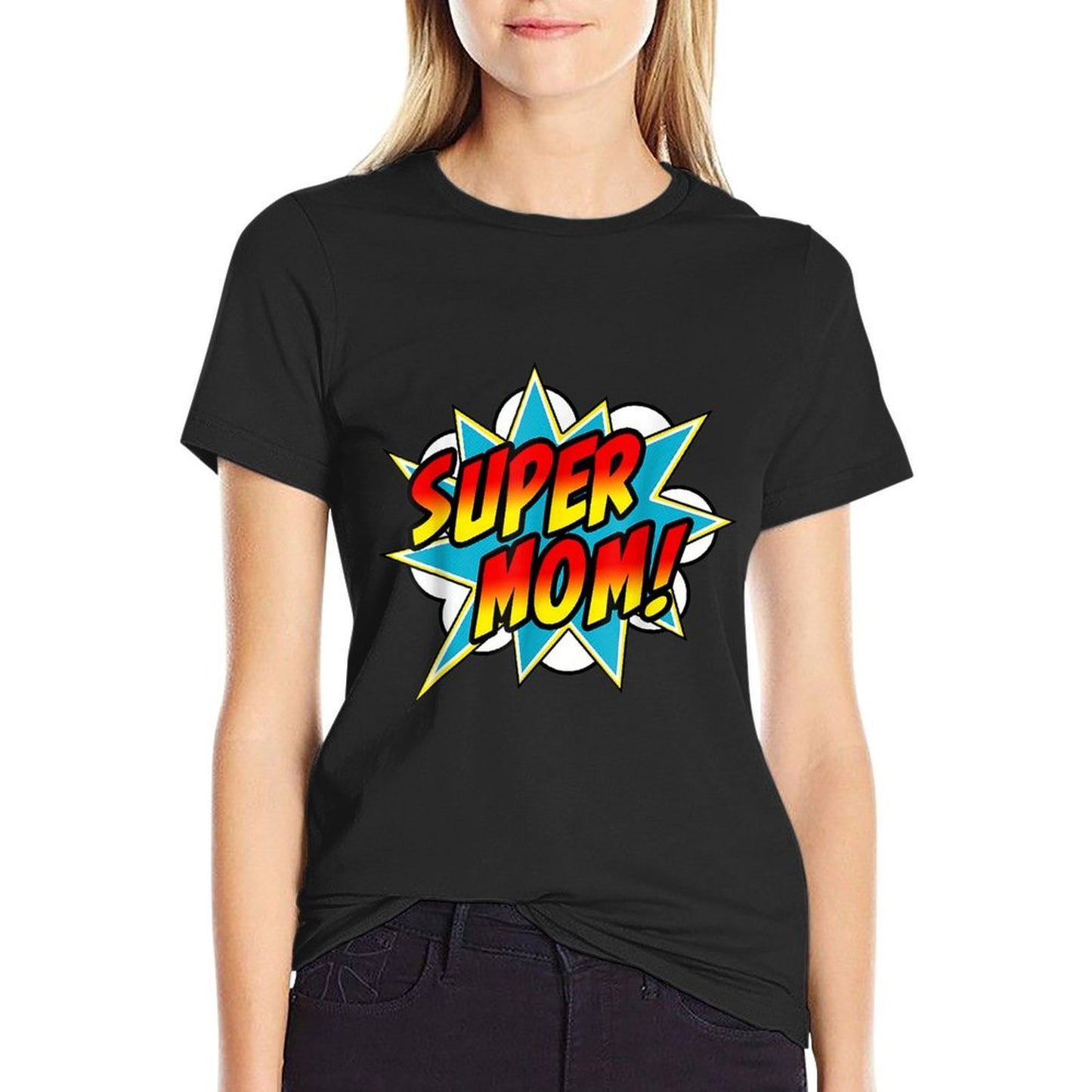 Super Mom Comic Book Superhero Mothers Day Funny Tagless Design T-Shirt