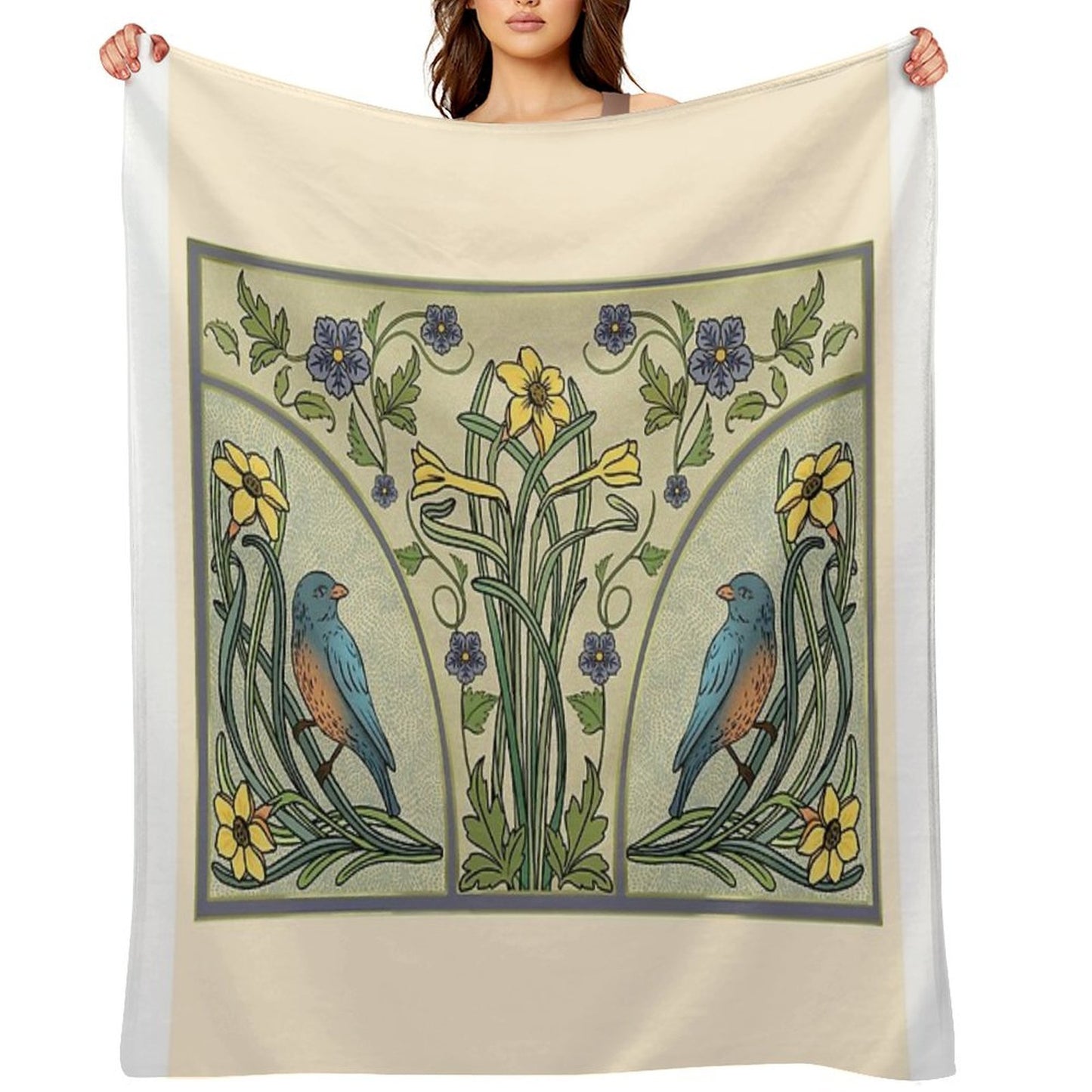 Bluebirds And Spring Blossoms Inspired By Art Nouveau Comfort Throw Blanket