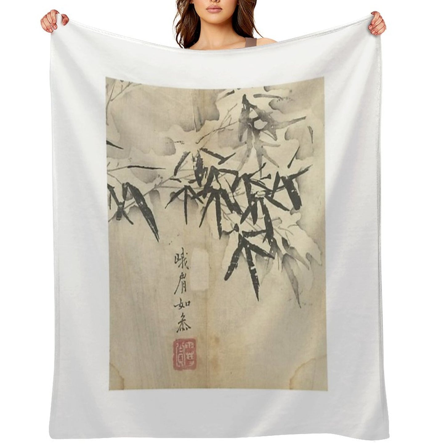 Bamboo in Snow Wrinkle-free Throw Blanket
