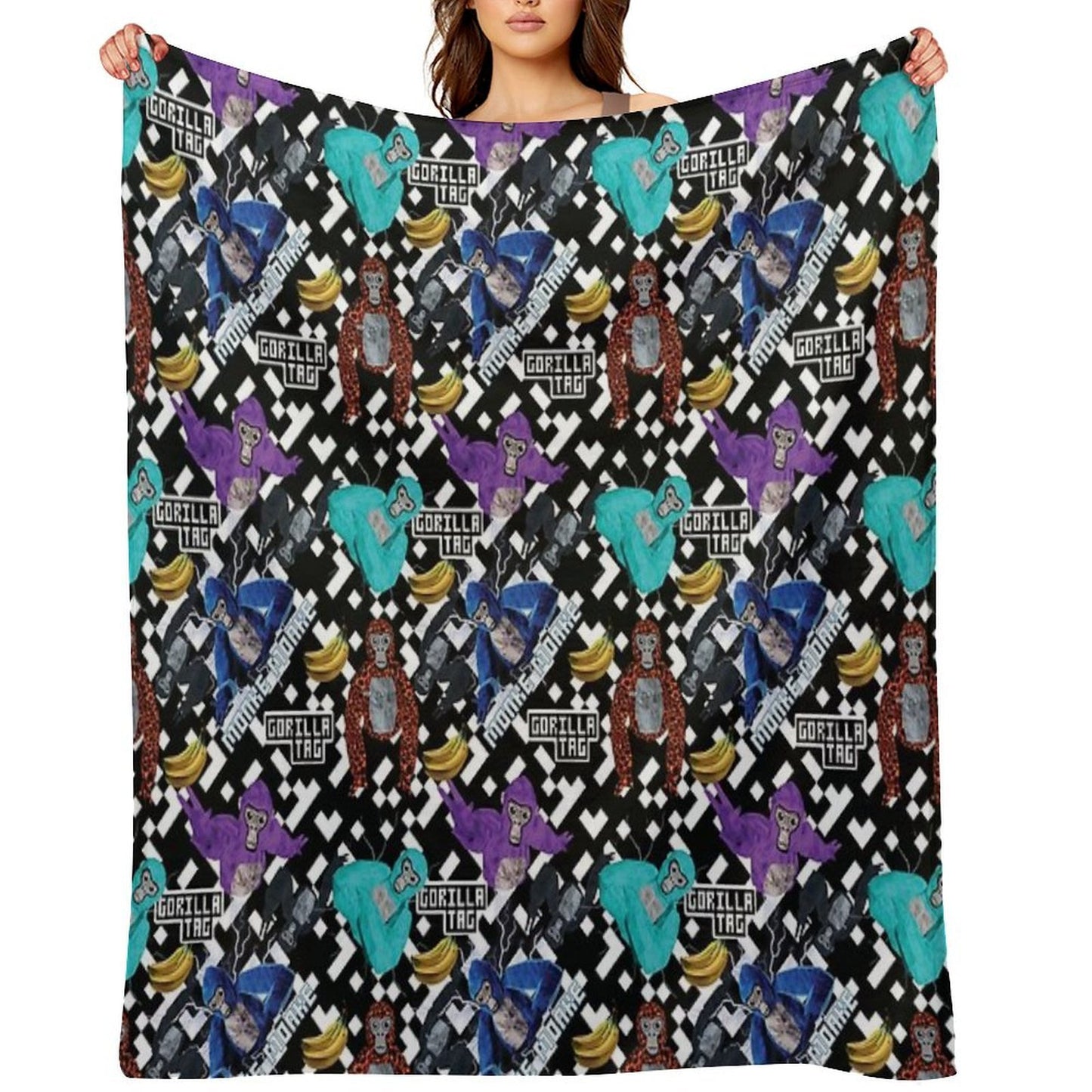 Gorilla Tag VR Gamer Merch Pixel Monke Plush Throw Blanket