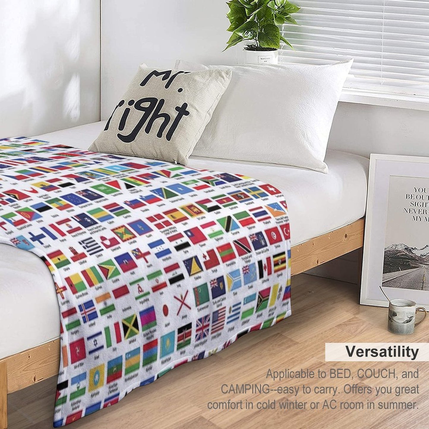 World Flags with Country Names Wrinkle-free Throw Blanket