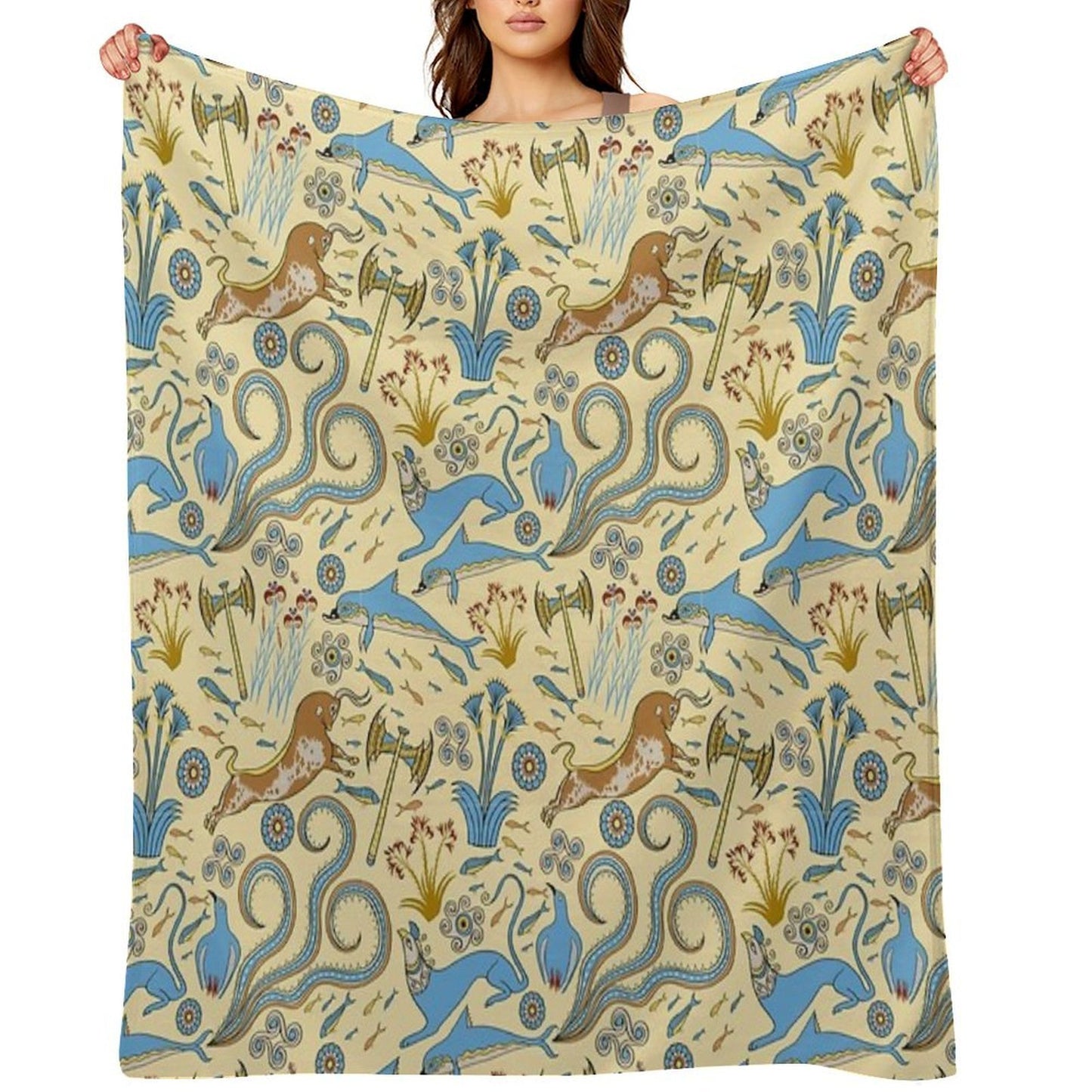 Minoan Fresco Motifs Pattern Shrink-resistant Throw Blanket