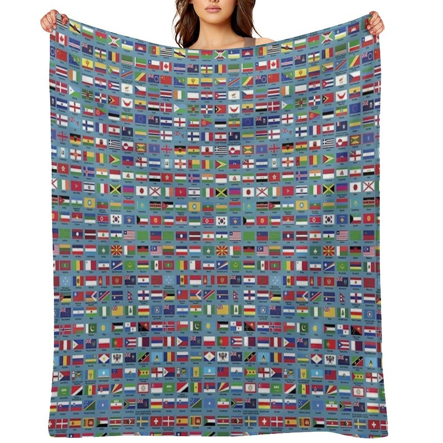 World Flags with Country Names - Blue Gift-ready Throw Blanket