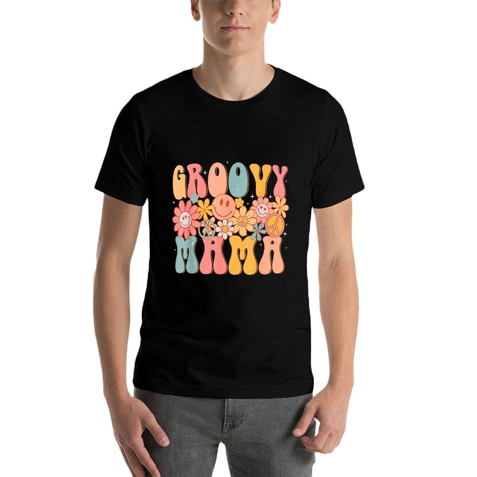 Groovy Mama Retro Mothers Day Colorful Peace Sign Smile Face  Durable T-Shirt