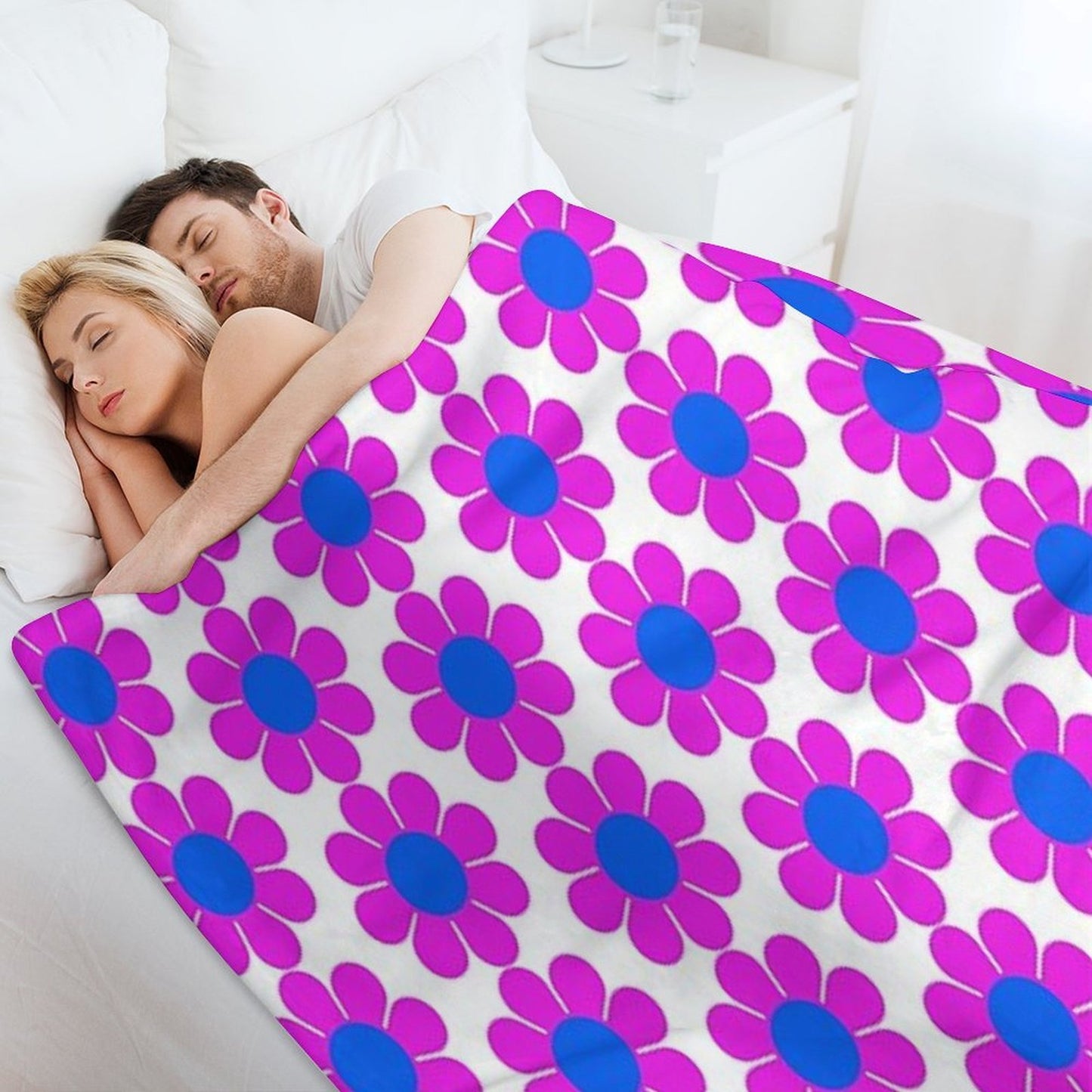 Pink Blue Hippie Flower Power Daisy Eco-conscious Throw Blanket