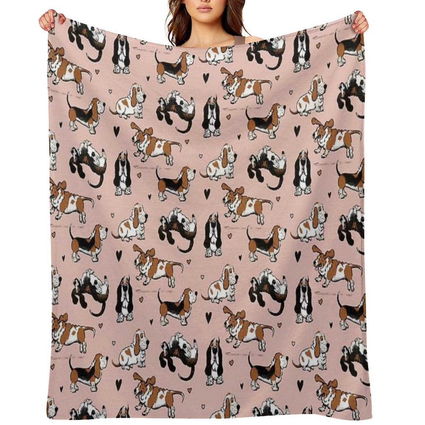 Basset Buddies on Pale Pink Compact Throw Blanket