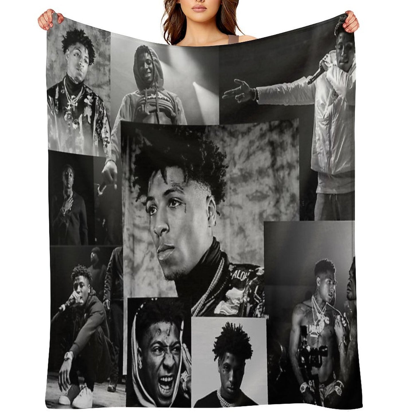 Youngboy B&W Never Broke Again Collage Wrinkle-free Throw Blanket