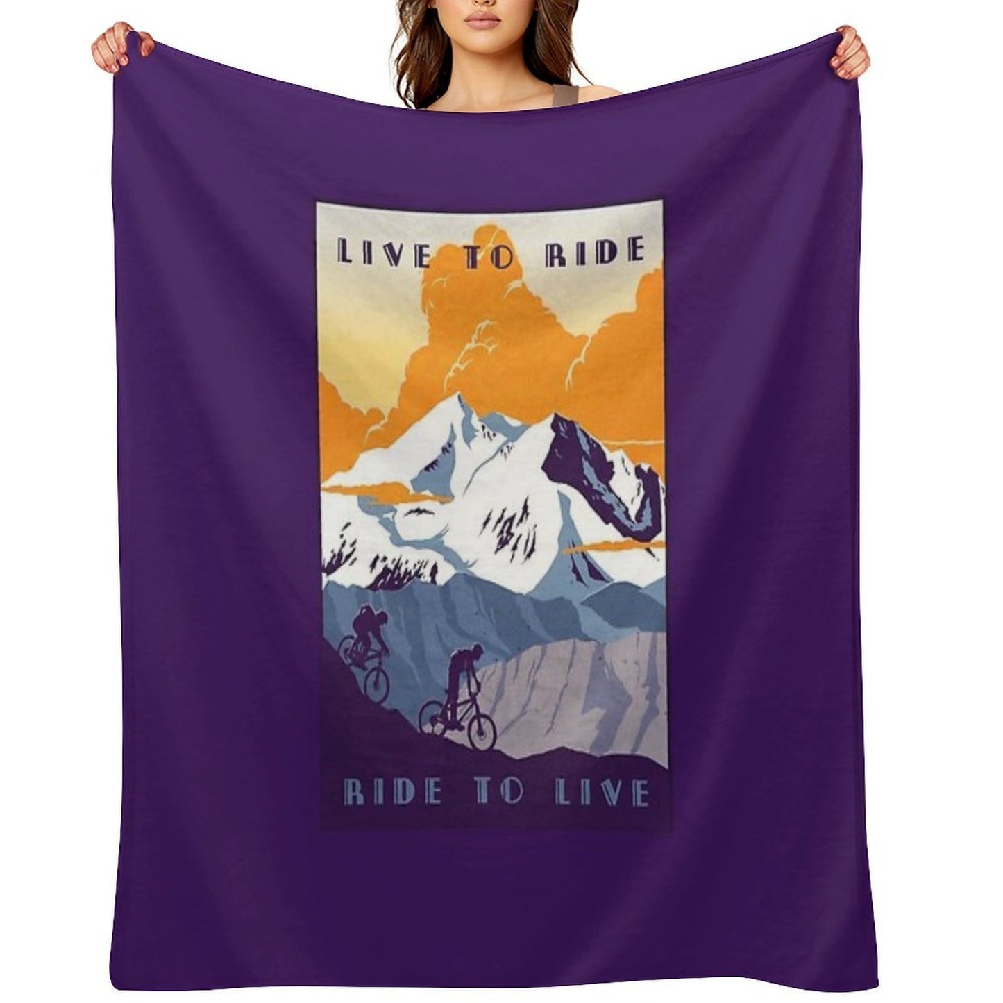 Live to Ride, Ride to Live Retro Cycling Poster Multi-functional Throw Blanket