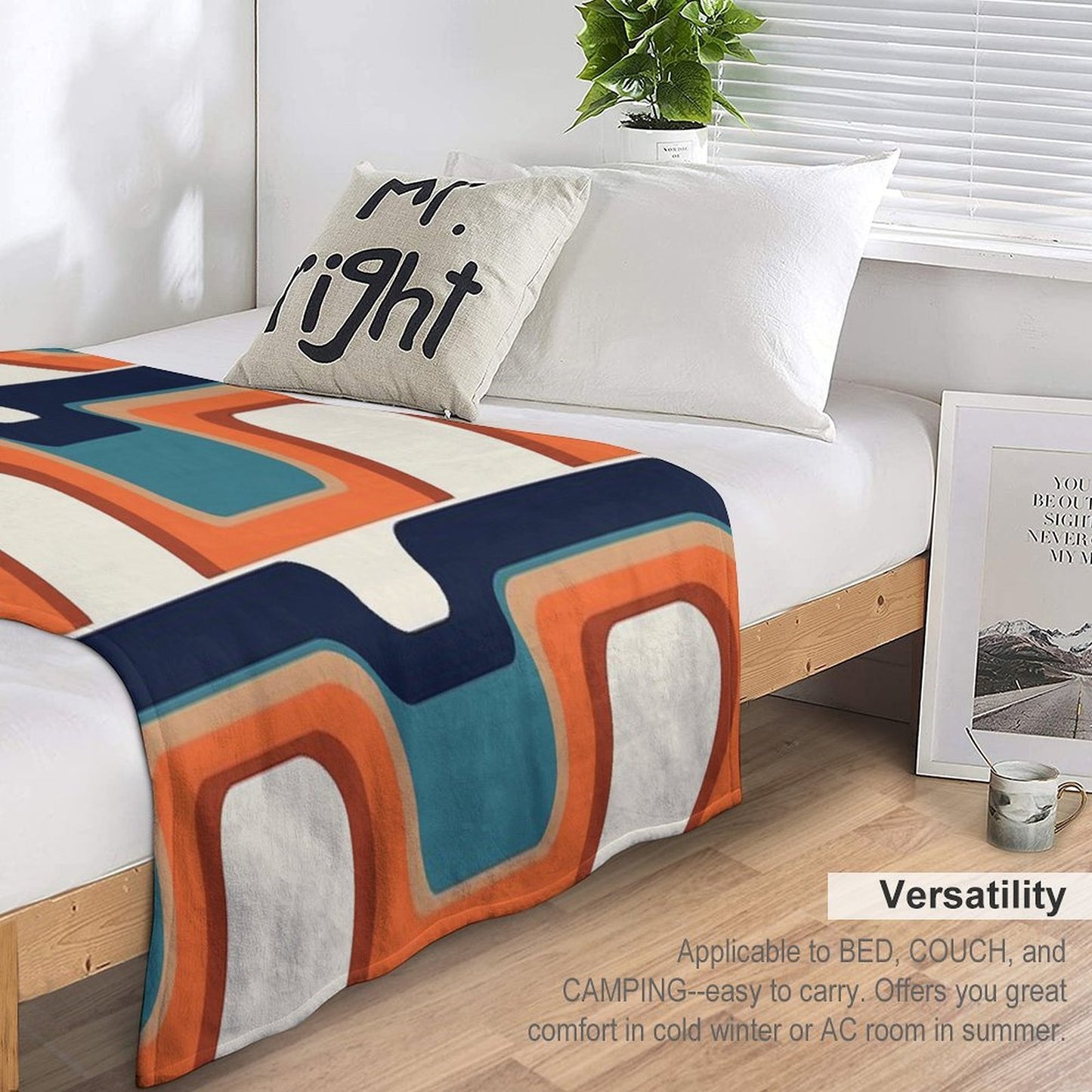 Mid-Century Modern Meets 1970s Orange & Blue Wrinkle-free Throw Blanket
