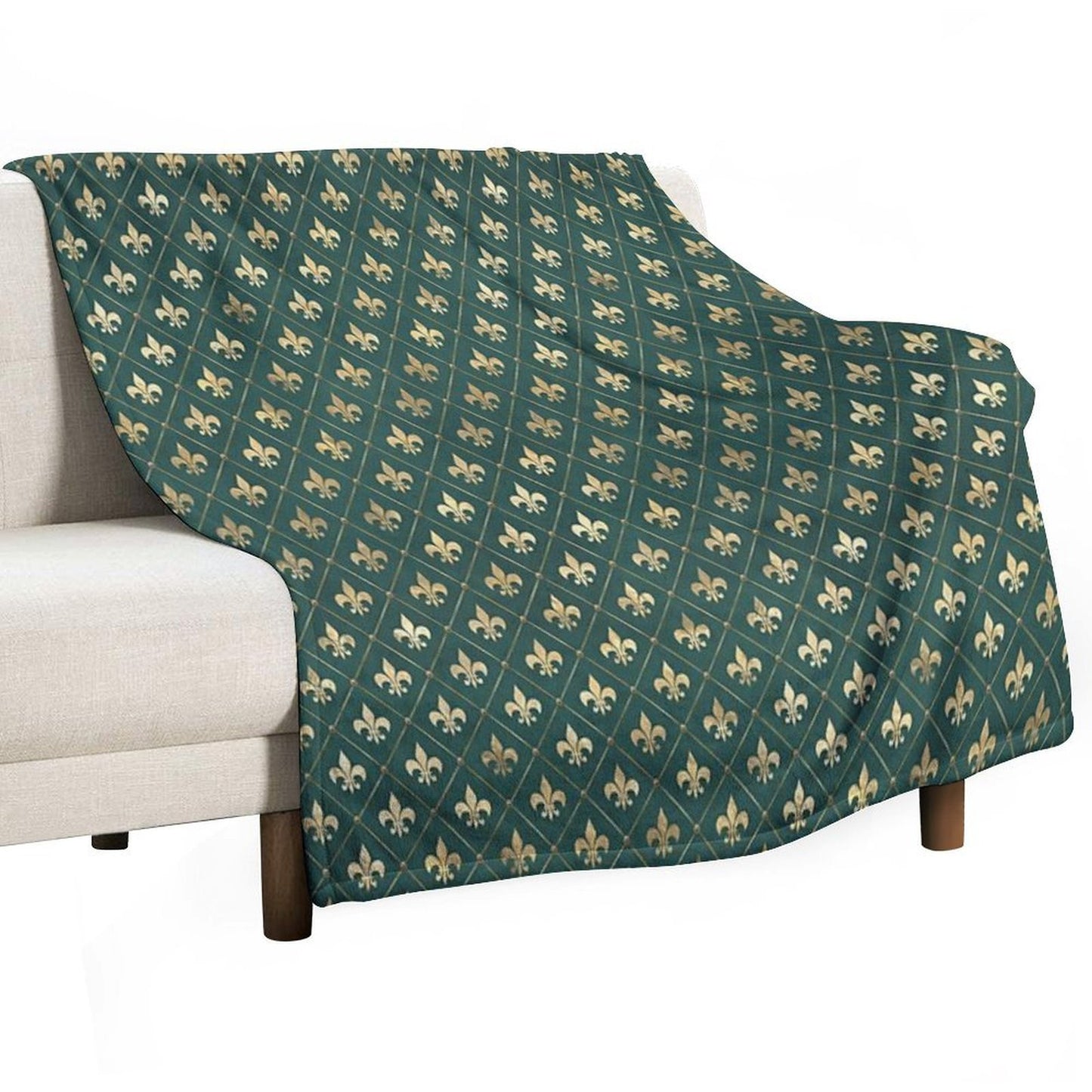 Gold Fleur-de-lis Design on A Green Background Premium Throw Blanket