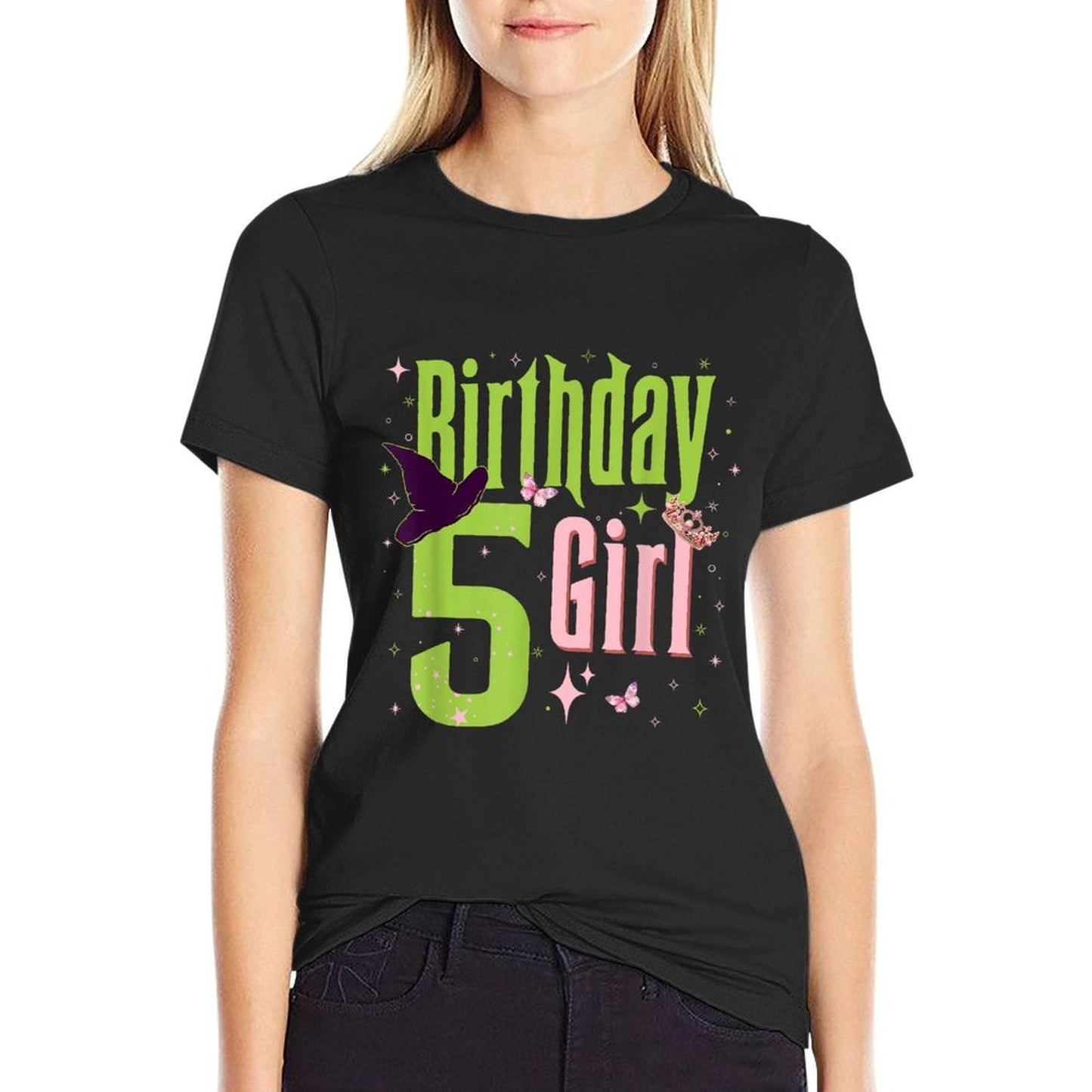 5Th Birthday Witch Pink And Green 5 Year Old Birthday Girl High-quality Stitching T-Shirt