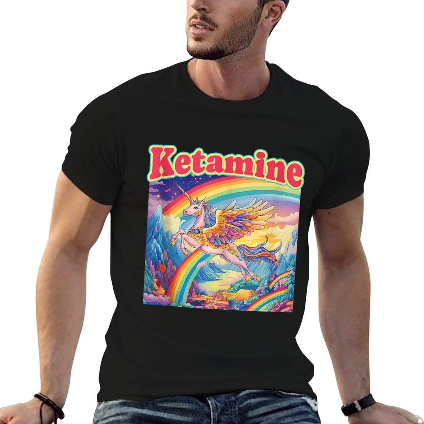 Funny Ketamine Horse Unicorn Emergency Rainbow Rolled Sleeves T-Shirt