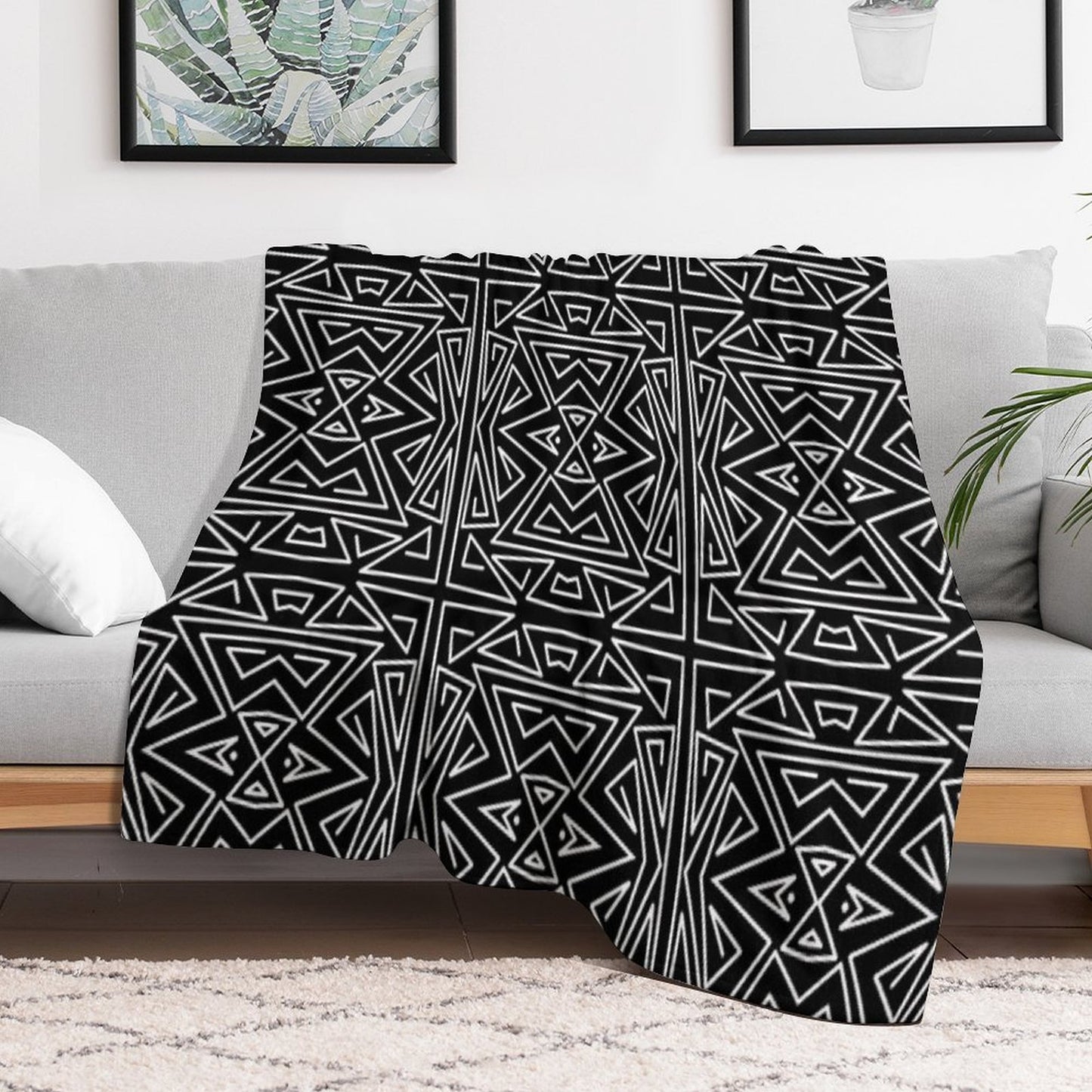Zanzibar - Geometric Abstract in Black And White Travel-friendly Throw Blanket