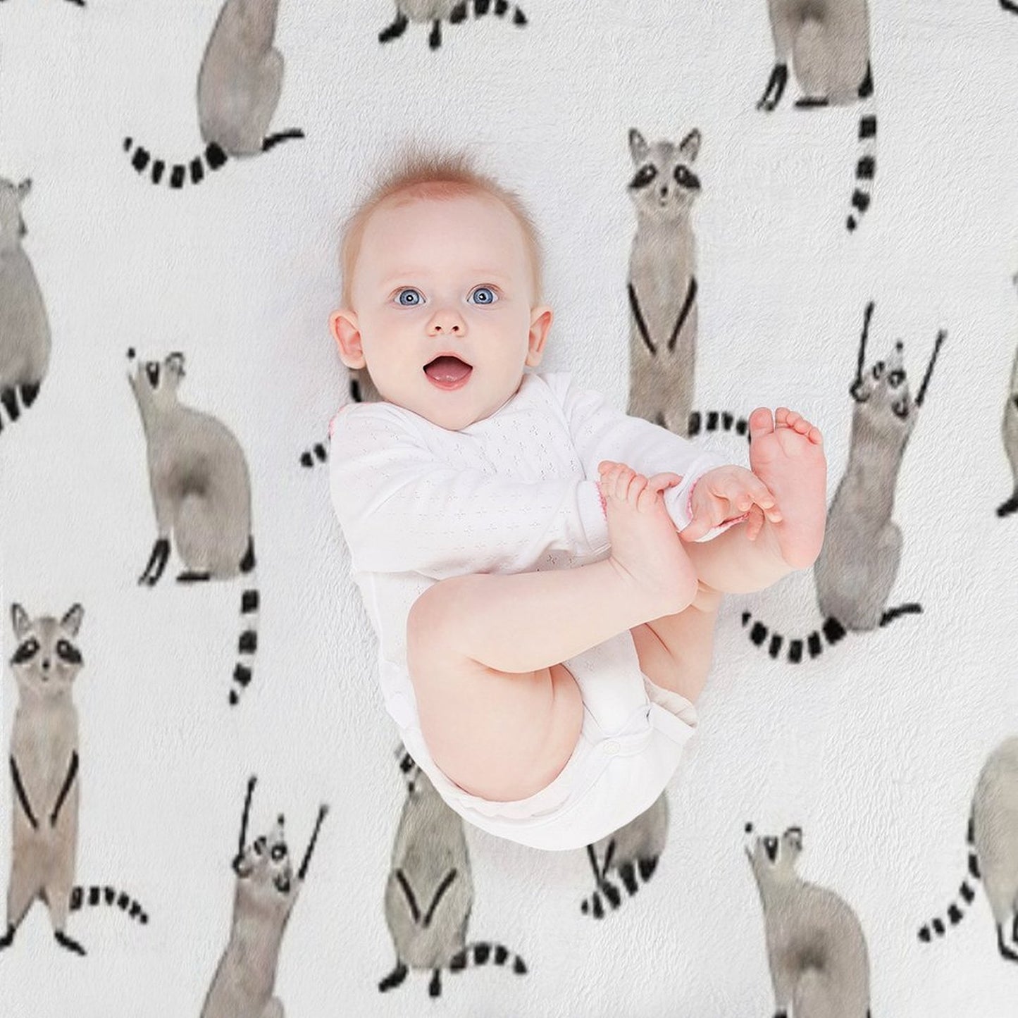 Raccoon Pattern Eco-conscious Throw Blanket
