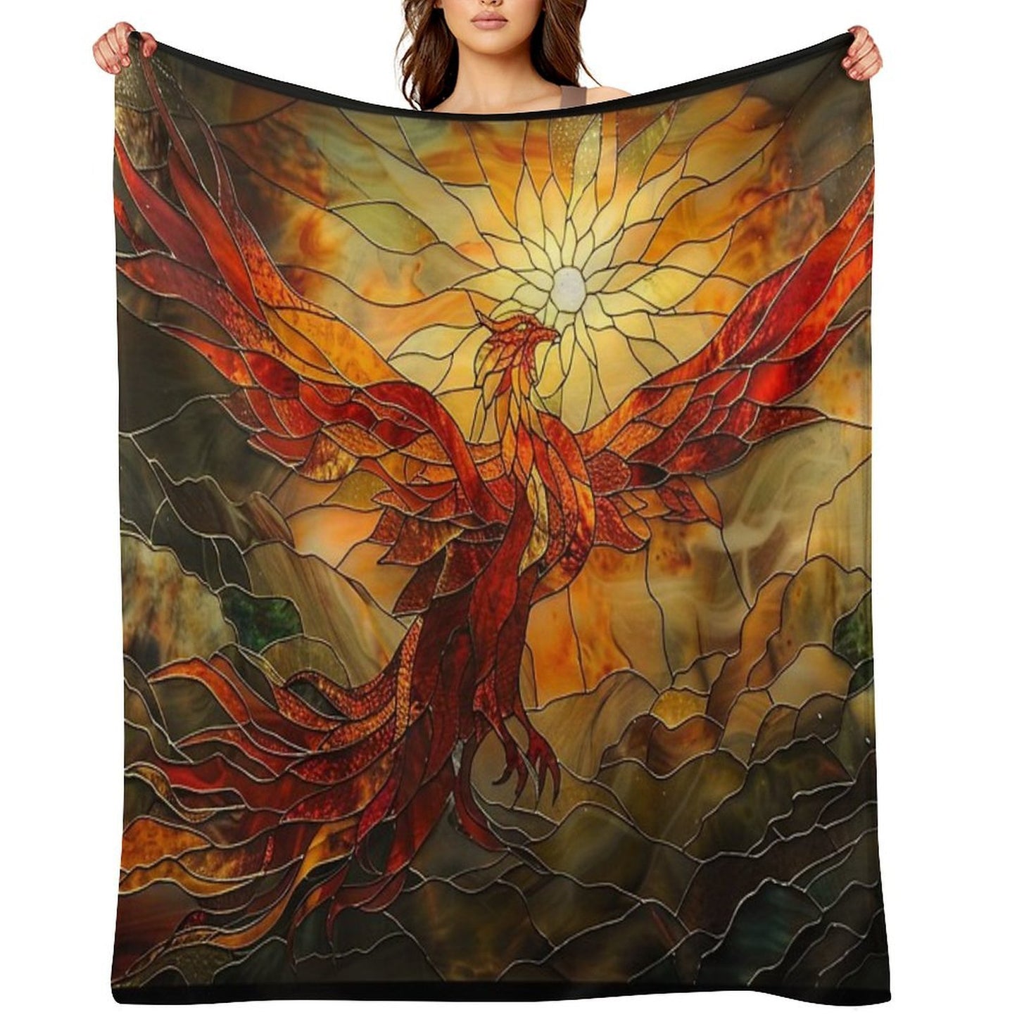 Glorious Phoenix Staine Glass Easy Care Throw Blanket