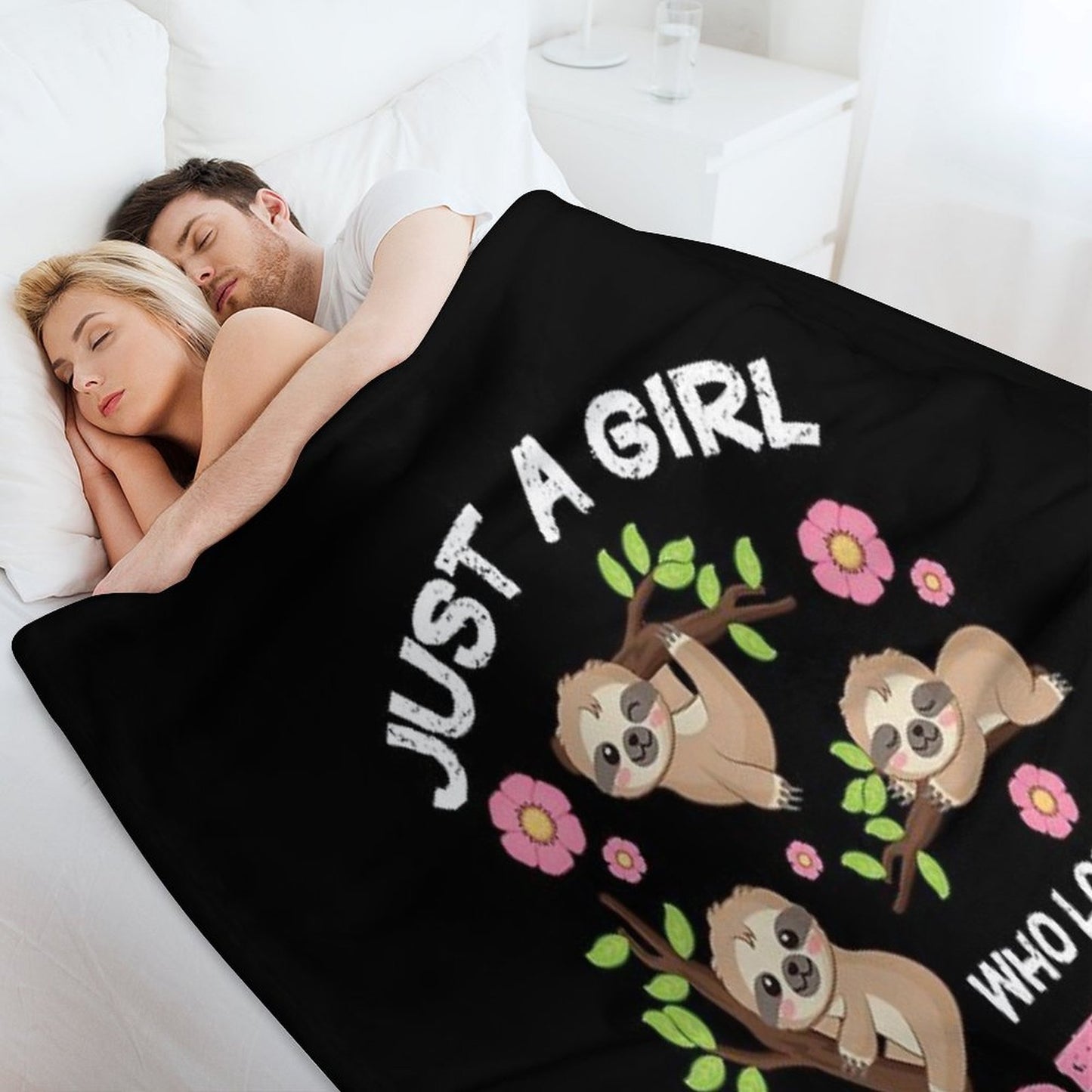 Just A Girl Who Loves Sloths Set Funny And Cute Sloth Easy Care Throw Blanket