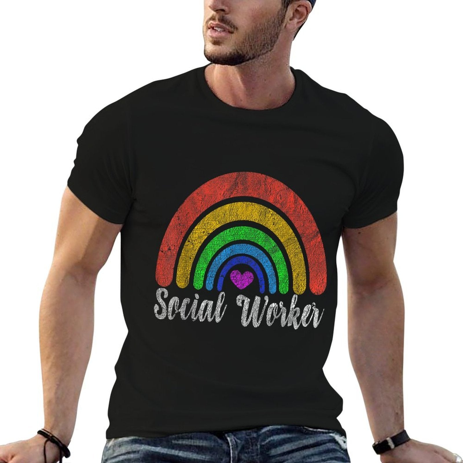Vintage Retro Social Worker Rainbow Social Work Rainbow  Polyester Blend T-Shirt