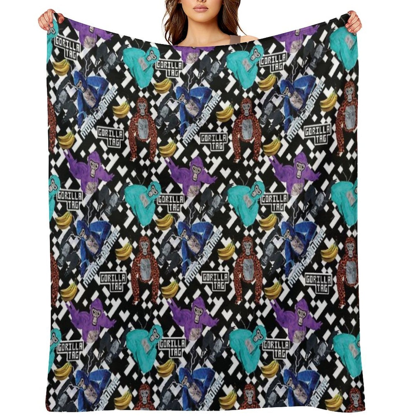 Gorilla Tag VR Gamer Merch Pixel Monke Plush Throw Blanket