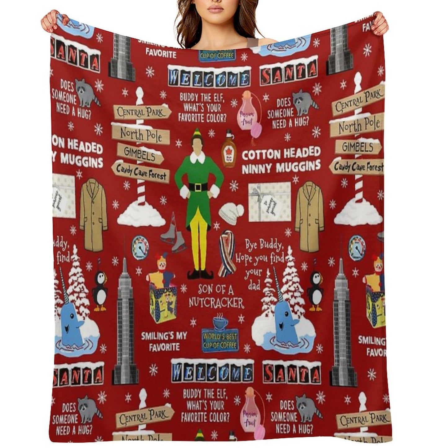 Buddy The Elf Collage, Red Background Multi-functional Throw Blanket