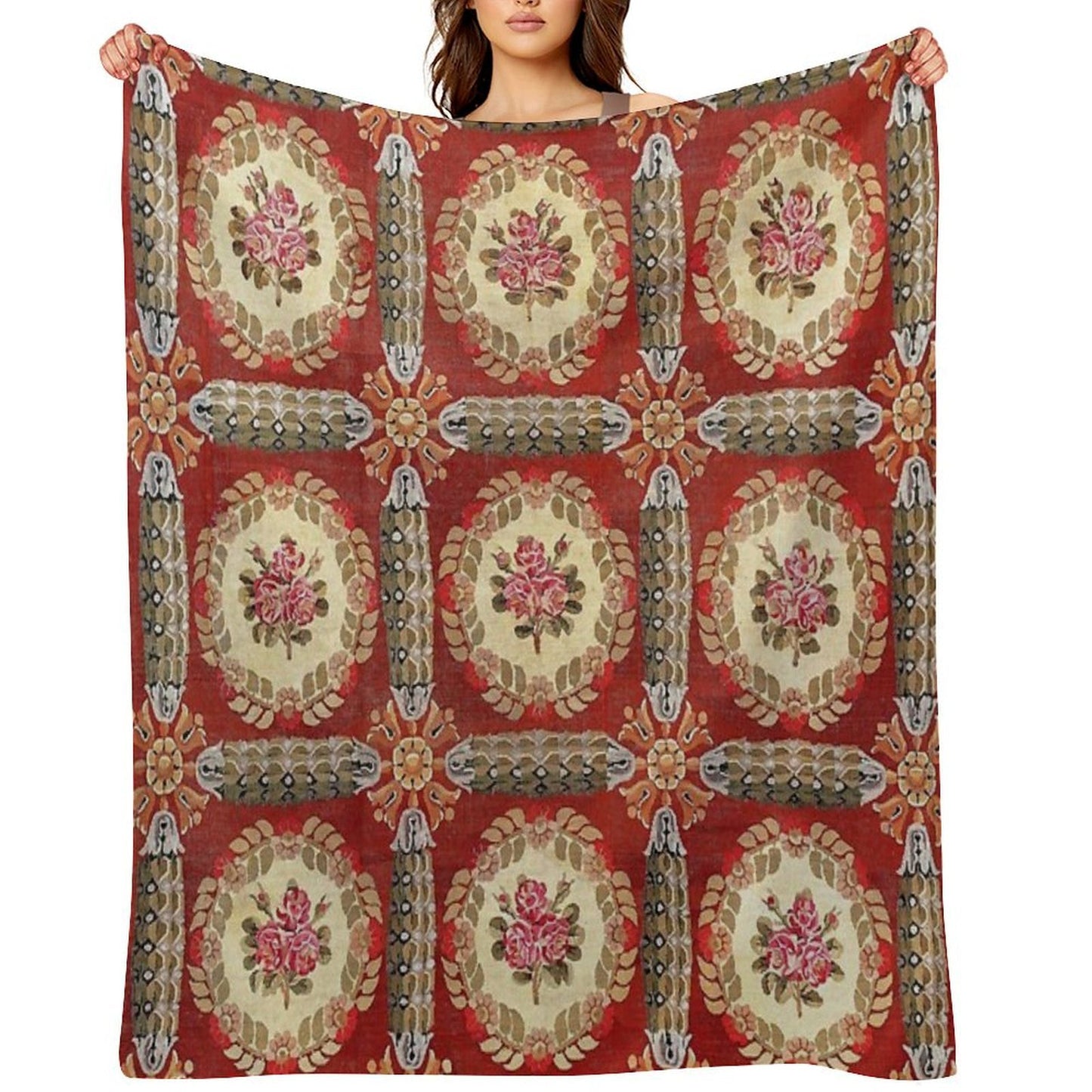 Aubusson 19th Century French Rug Print Velvety-soft Throw Blanket