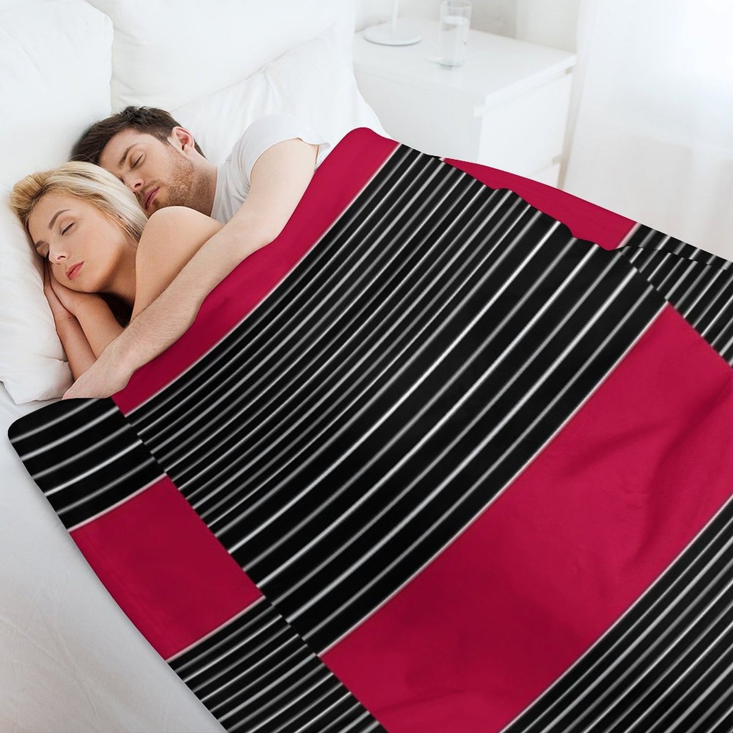 Striped Simple Red , Gray , White Pattern SPORTCLUB Eco-conscious Throw Blanket