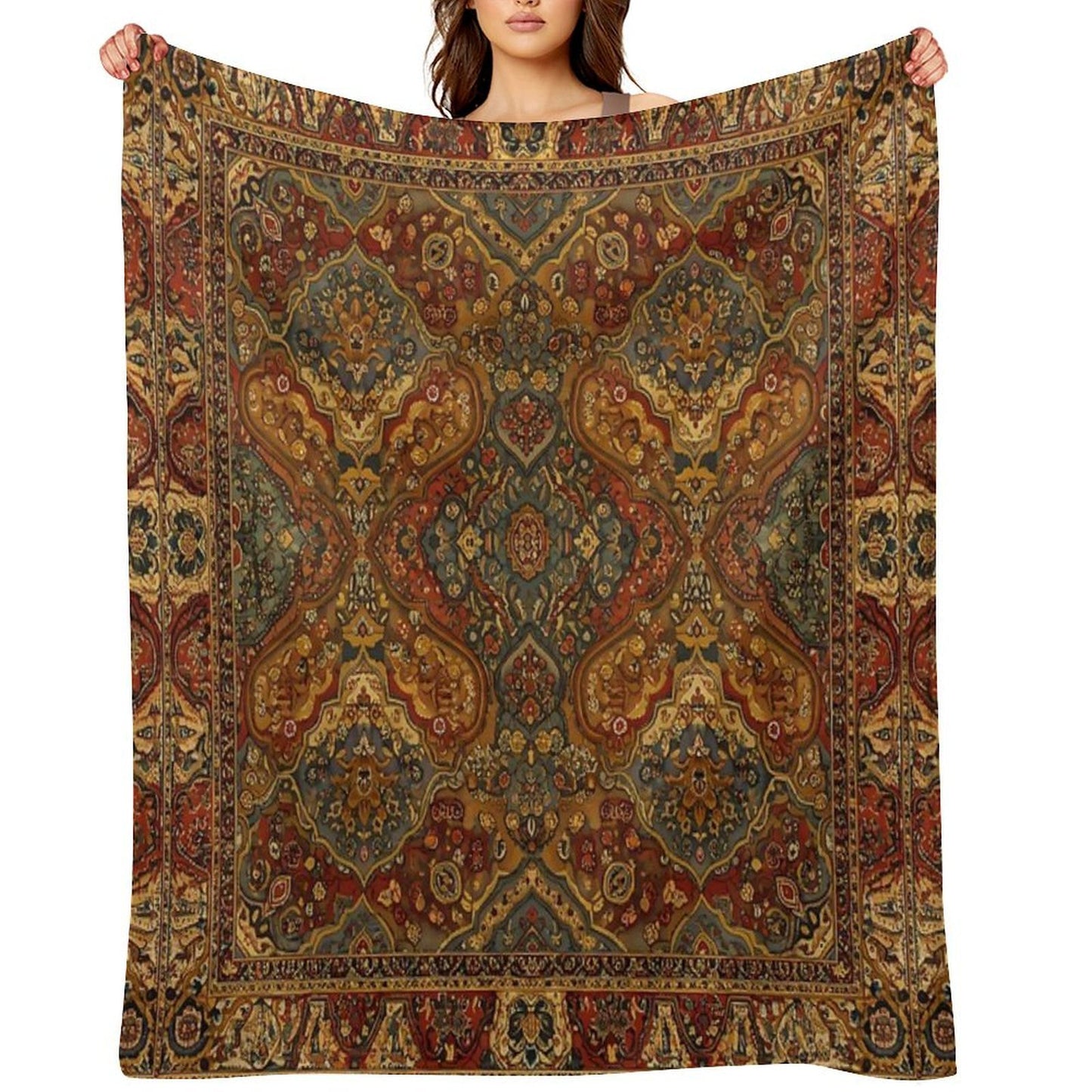 Persian Rug Boho Carpet, Tapestry, Jacquees, Bohemian Velvety-soft Throw Blanket
