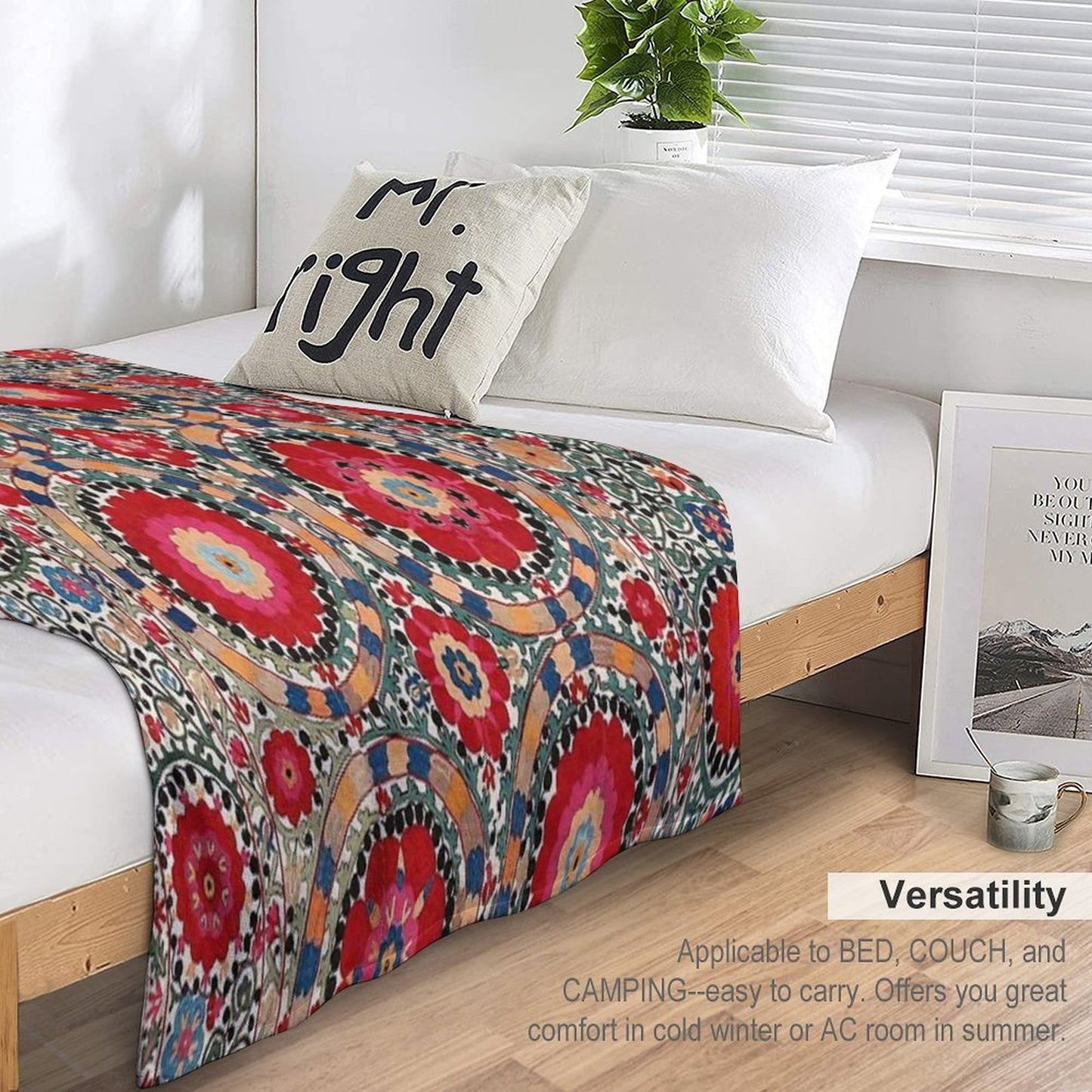 Karabag Suzani Uzbekistan Embroidery Print Wrinkle-free Throw Blanket