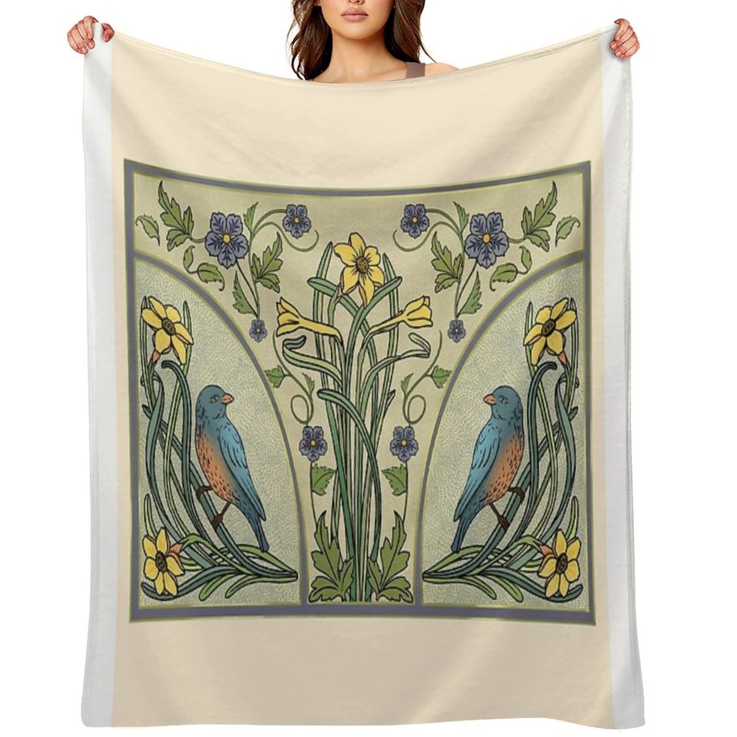 Bluebirds And Spring Blossoms Inspired By Art Nouveau Comfort Throw Blanket