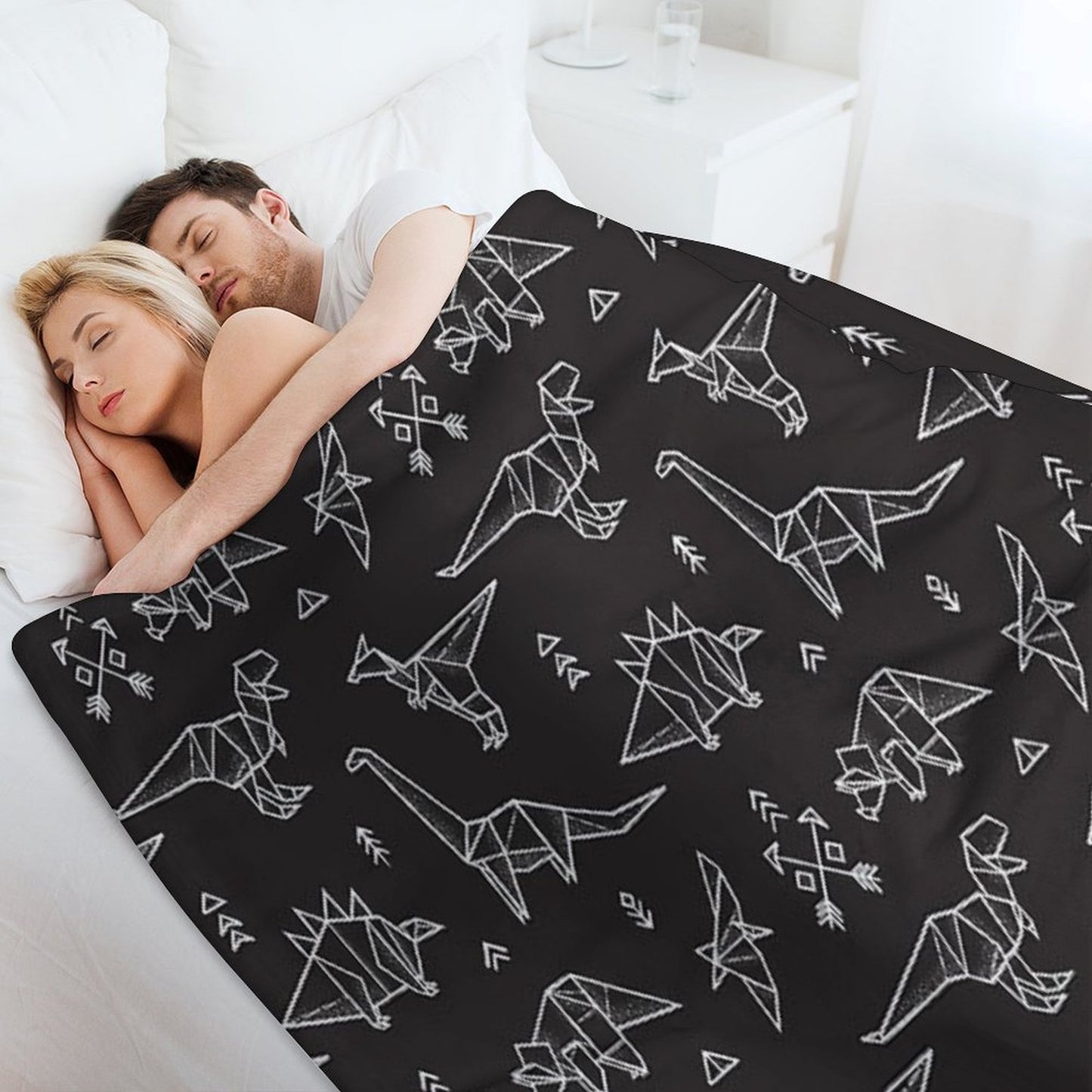 Black And White Origami Dinosaurs Multi-functional Throw Blanket