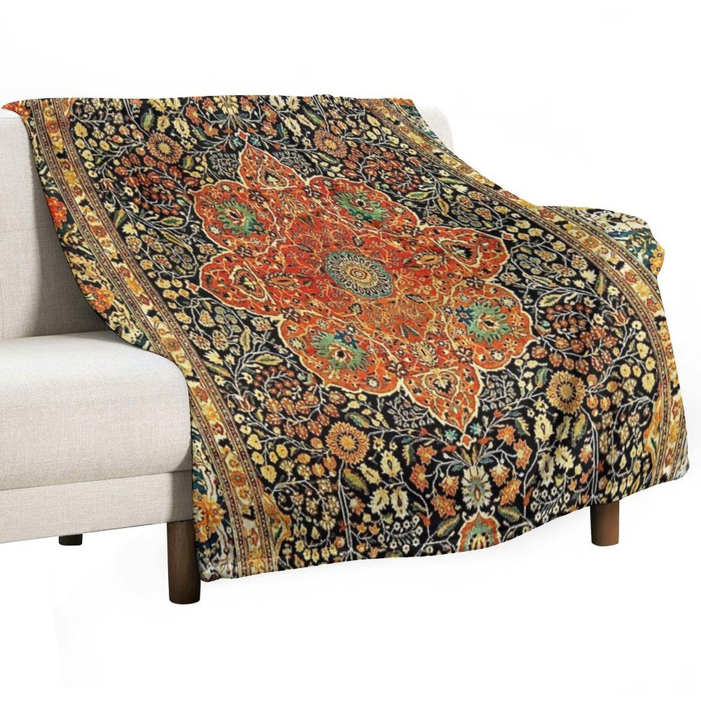 Antique Persian Mohtashem Kashan Rug Print All-season Throw Blanket