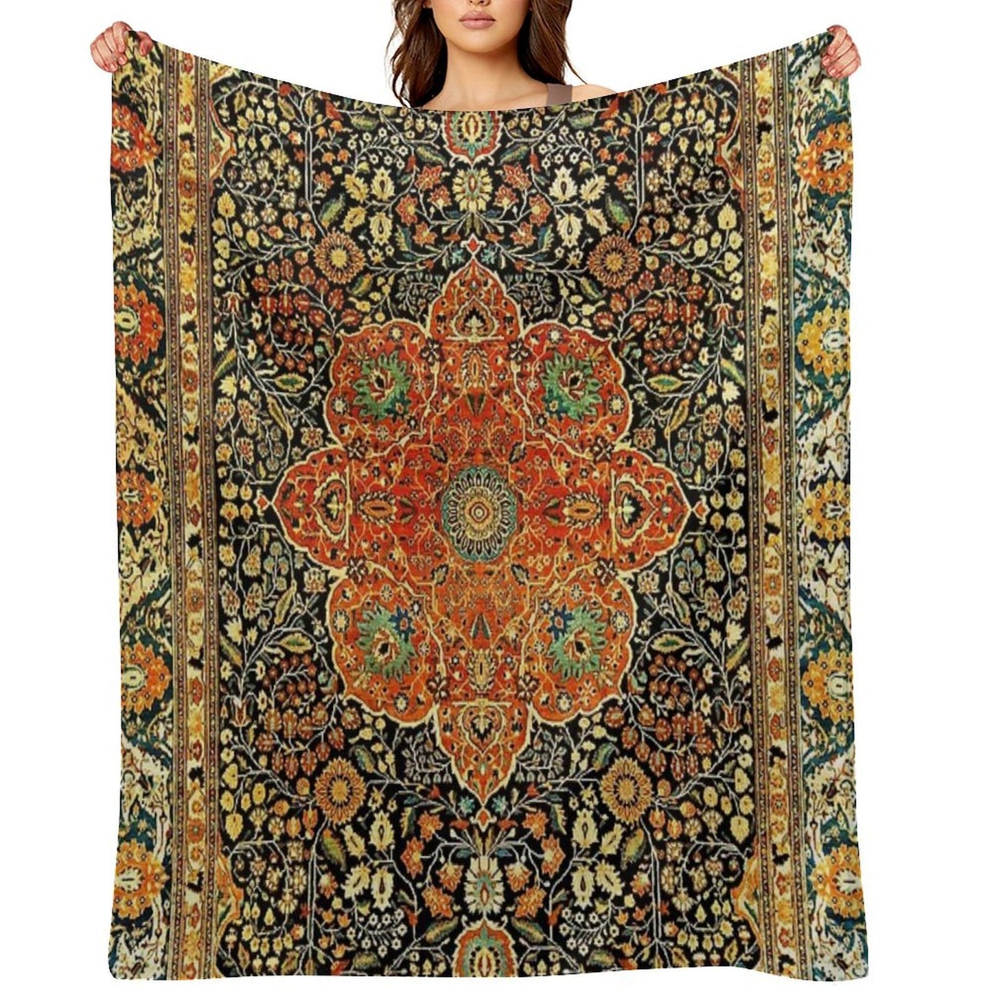 Antique Persian Mohtashem Kashan Rug Print All-season Throw Blanket