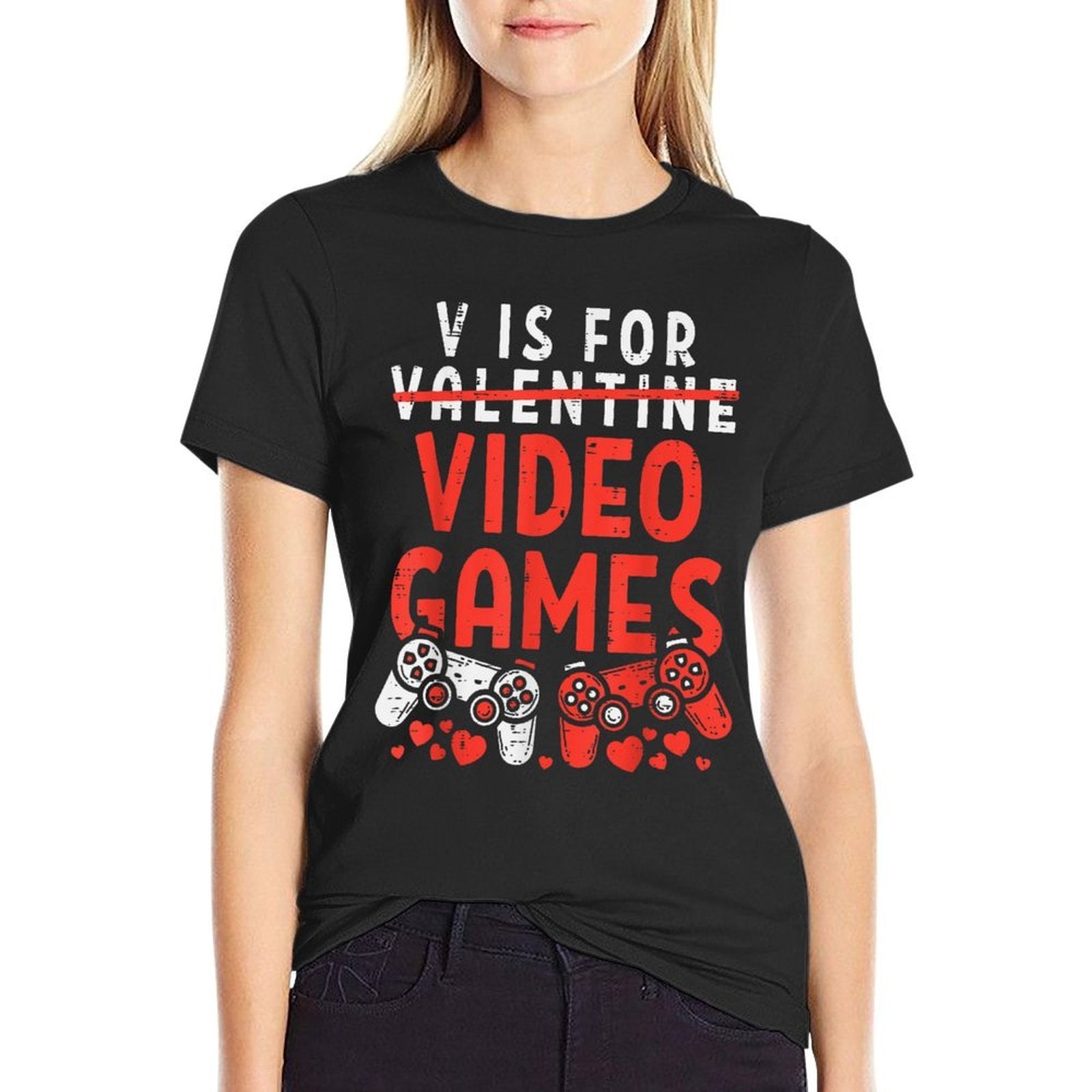 V Is For Video Games Funny Valentines Gamer Boy Men Kids  Classic T-Shirt