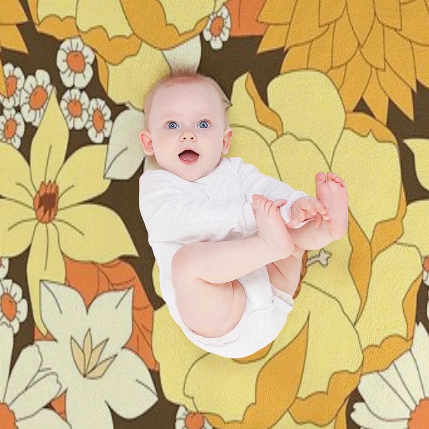 Yellow, Orange And Brown Vintage Floral Pattern Machine-washable Throw Blanket