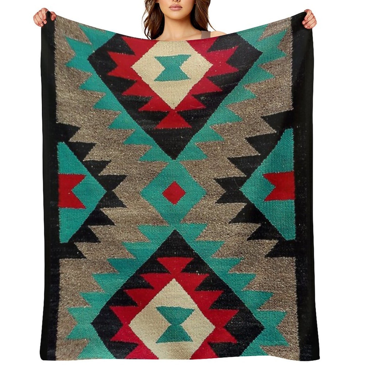 Navajo Blanket Pattern, Turquise, Red, Grey, Black Velvety-soft Throw Blanket