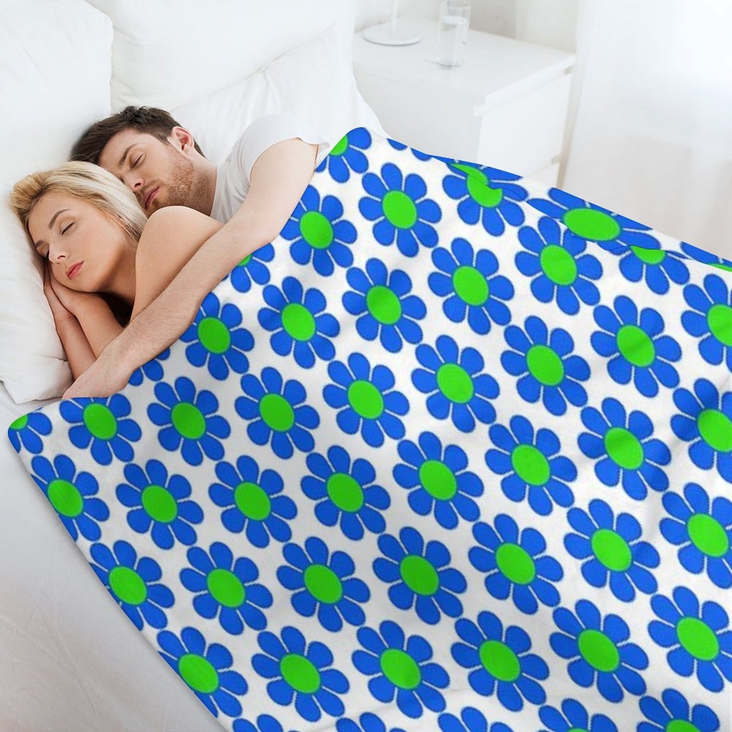 Blue Green Hippy Flower Daisy Wrinkle-free Throw Blanket